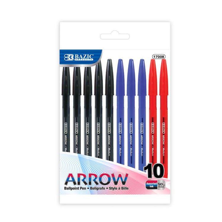 Ballpoint Stick Pens - Red Blue & Black Ink 10 per Pack 1
