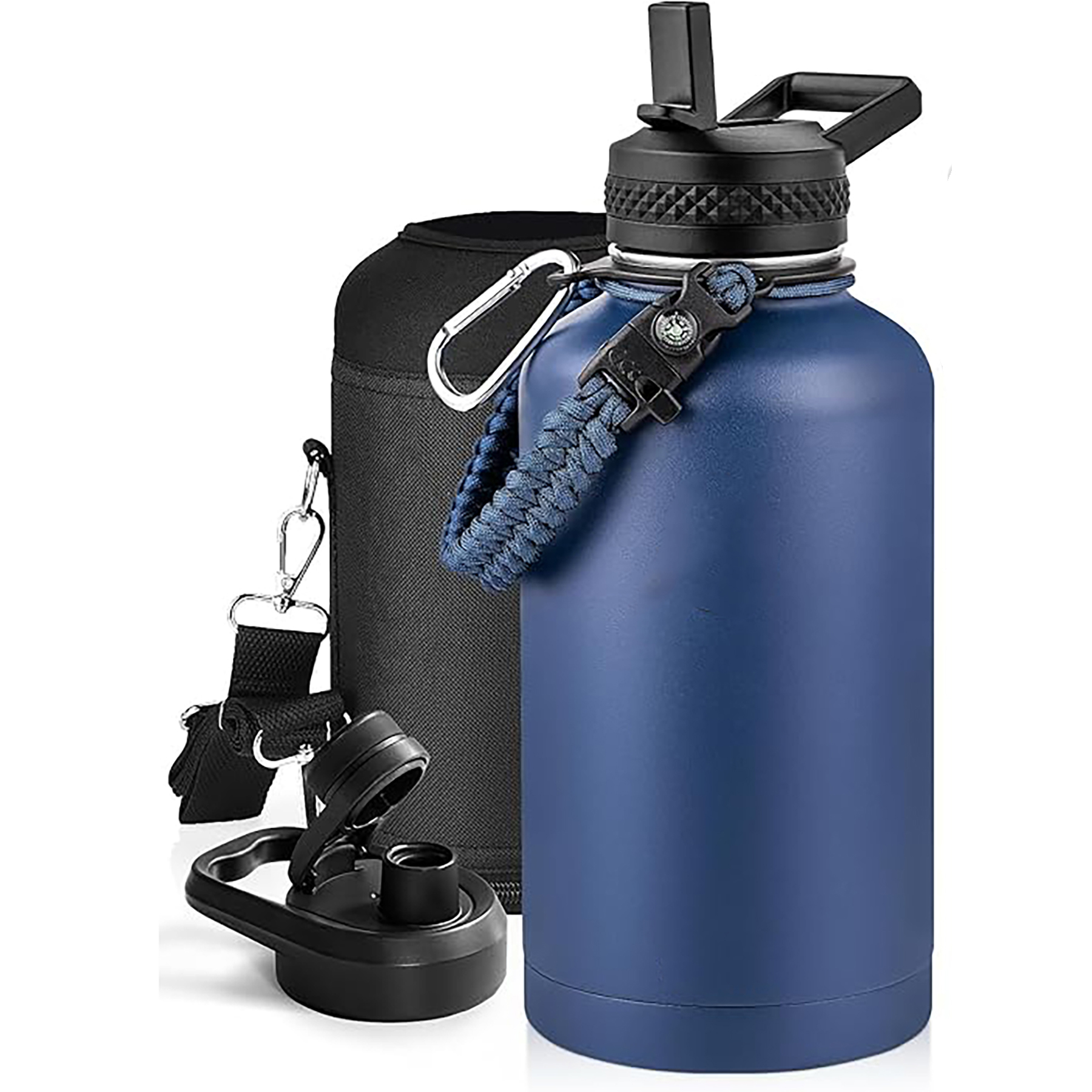 64 Oz Insulated Water Bottle with Paracord Handle and Straw Spout Lid, custom water bottle with logo imprint 35