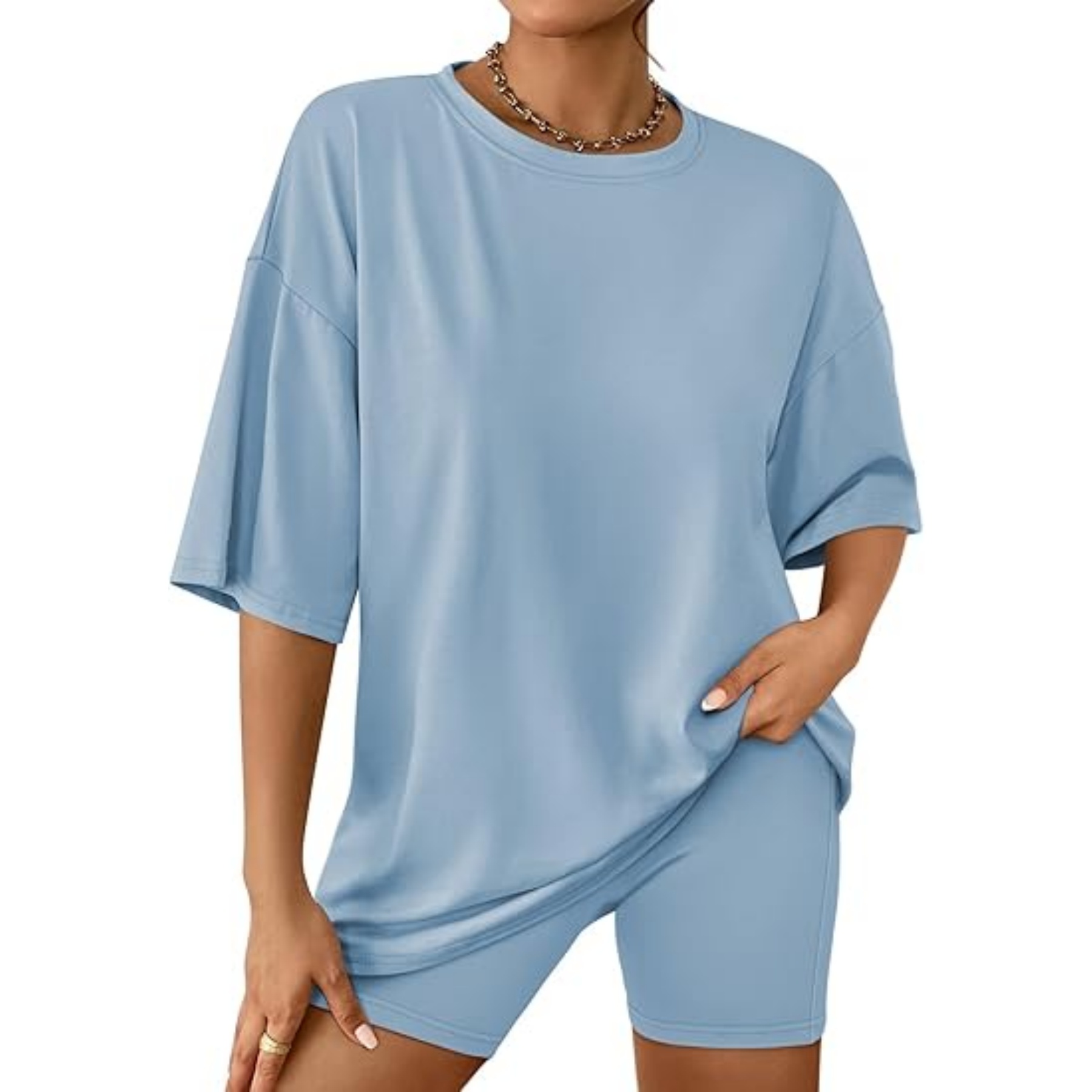 Womens Summer Oversized Tshirts Biker Shorts 28
