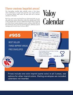 Valoy desk calendar sales flyer