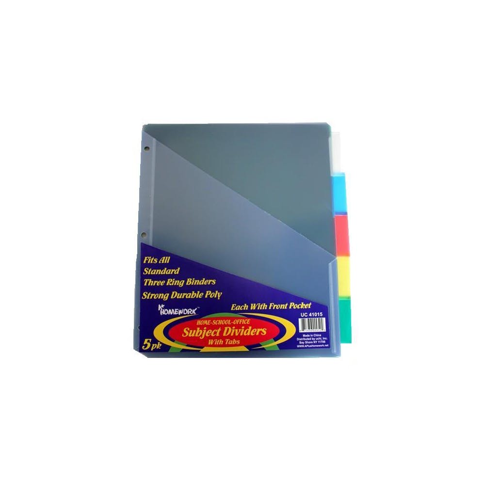 Subject Dividers - Assorted Colors 5 Pack 1 Pocket 3