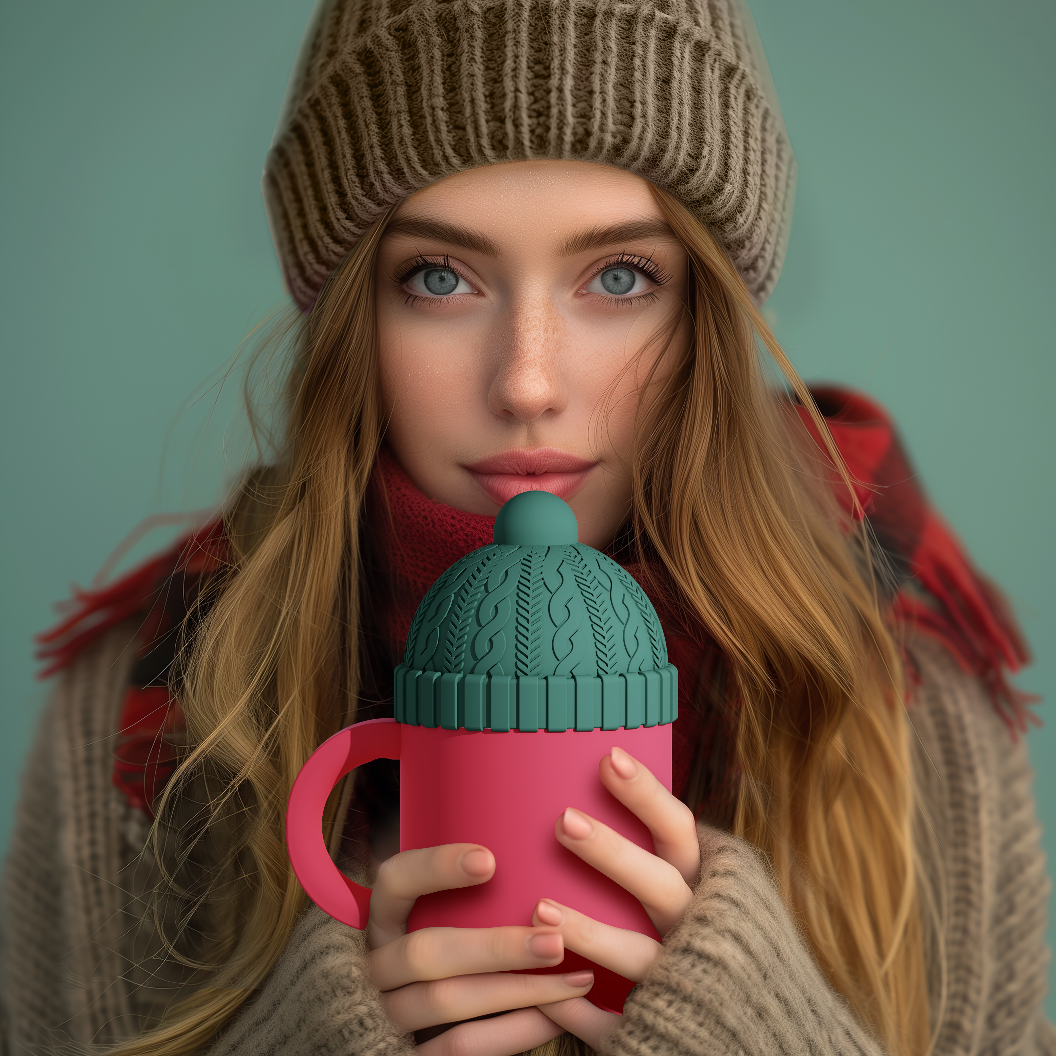 12 oz Insulated Mug with Ceramic Coated Interior - Asobu Happy Hats Beanie