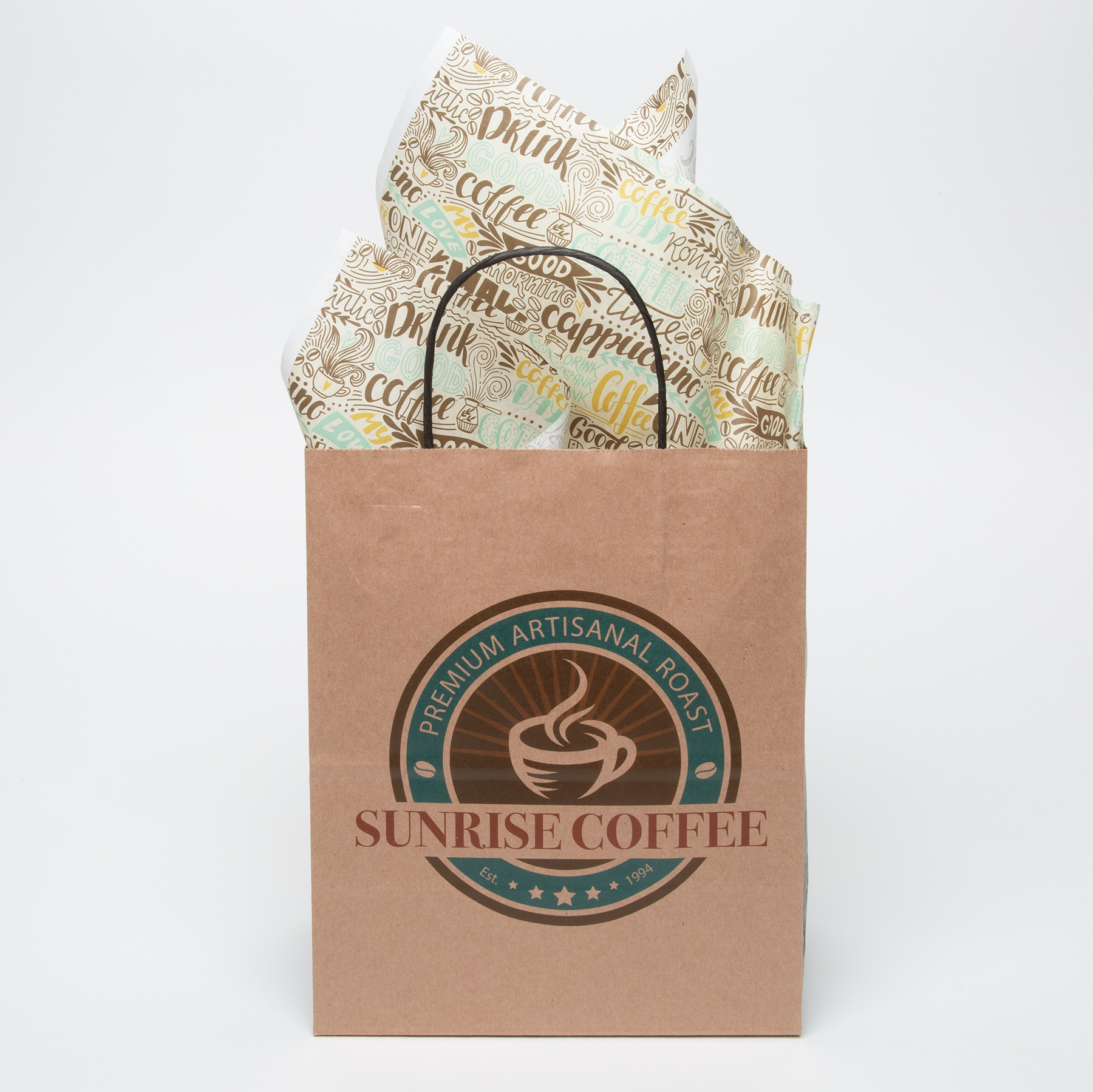 10.25" Natural Brown & Natural Handle Shopper with Tissue Paper Bundle