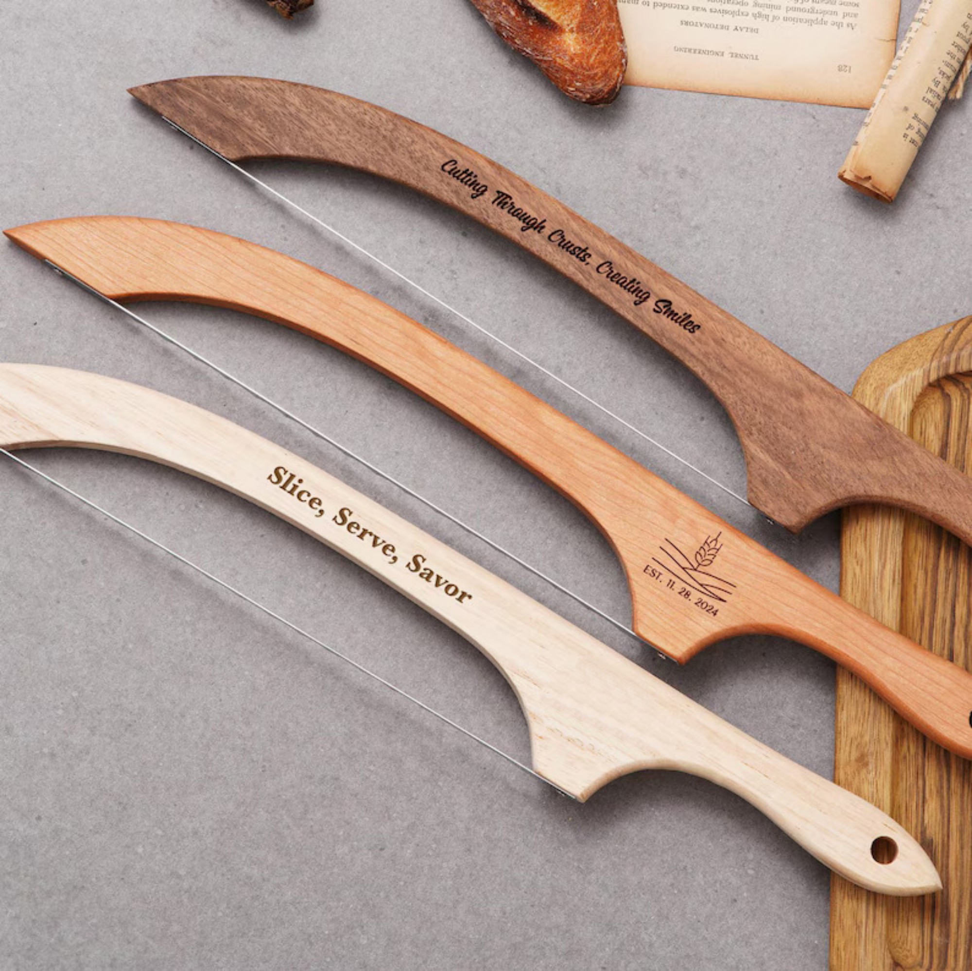 Wooden Bow Bread Knife With Bag 7
