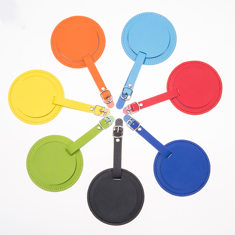 Round Leather Luggage Tag W/ Flip Open Window