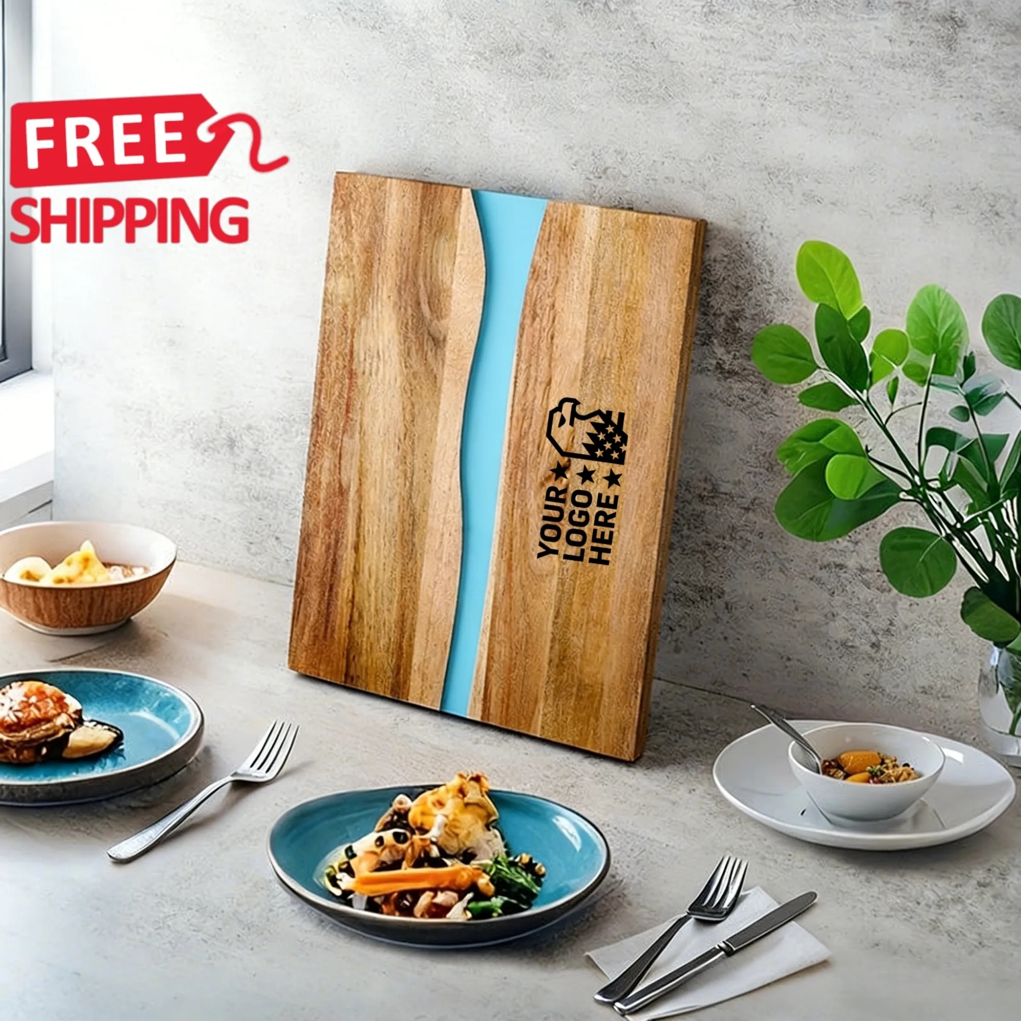 Solid Wood Cutting Board with Resin Design Serving Board