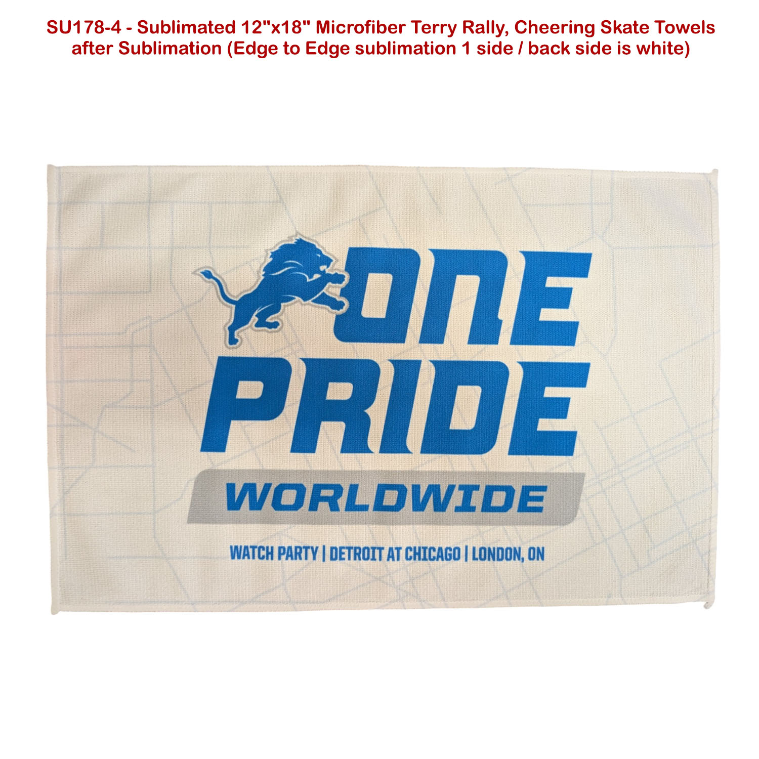 Colored Sublimated Rally, Skate Towels with Jersey stripes, 12x18 Sublimated Edge to Edge 1 side 31