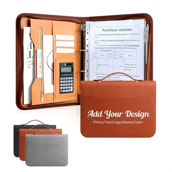 Zippered Padfolio Portfolio Leather Binder Business Folder