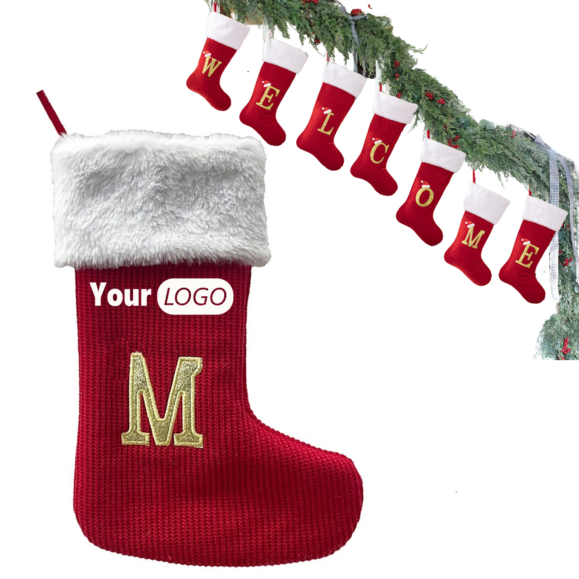 12 Inches Monogrammed Christmas Stockings with Letters 8