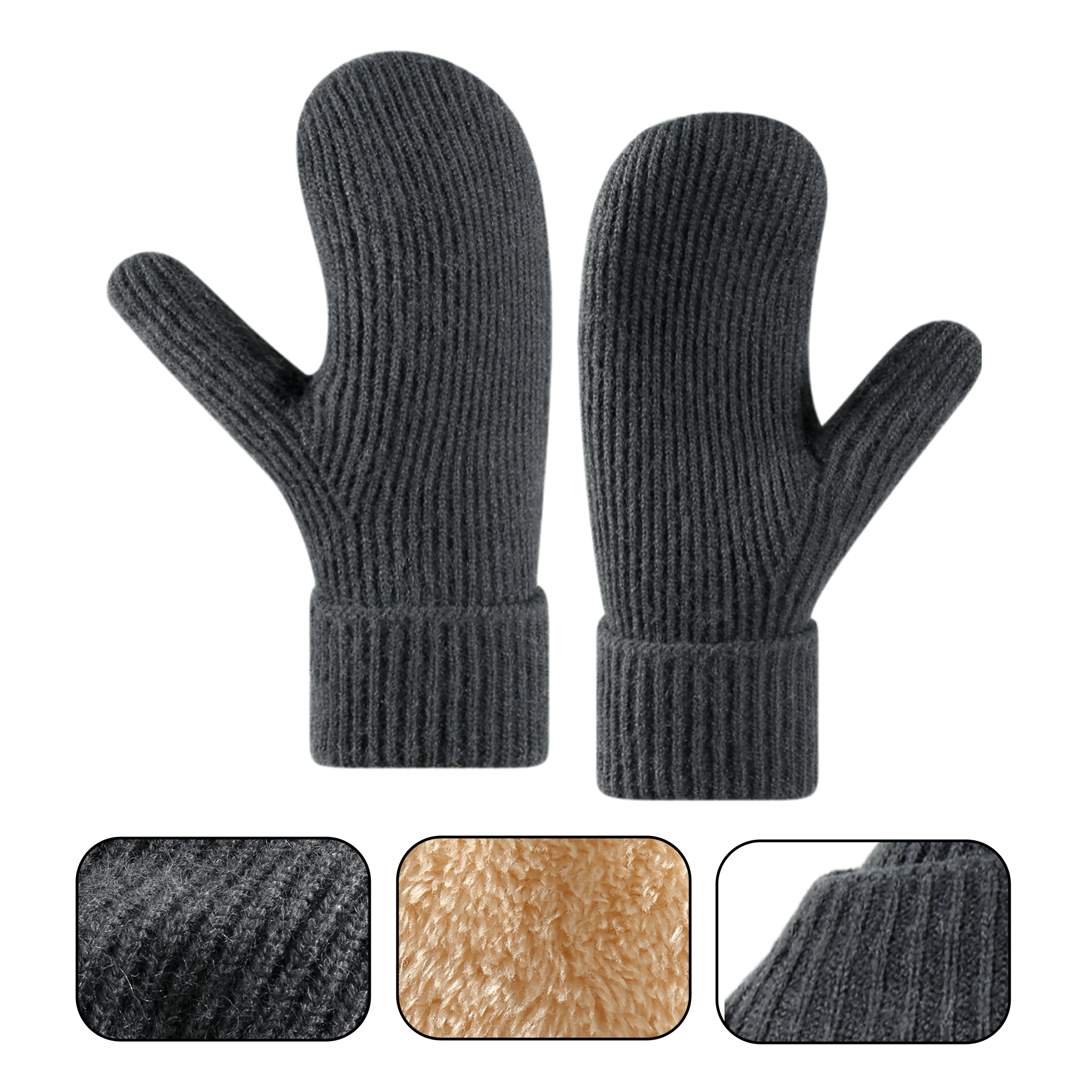 Fleece Lined Knit Mittens 2