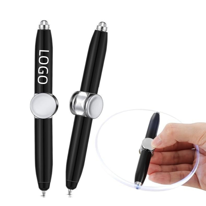 4 Inch Metal Fidget Spinner Ballpoint Pen W/ Led Light