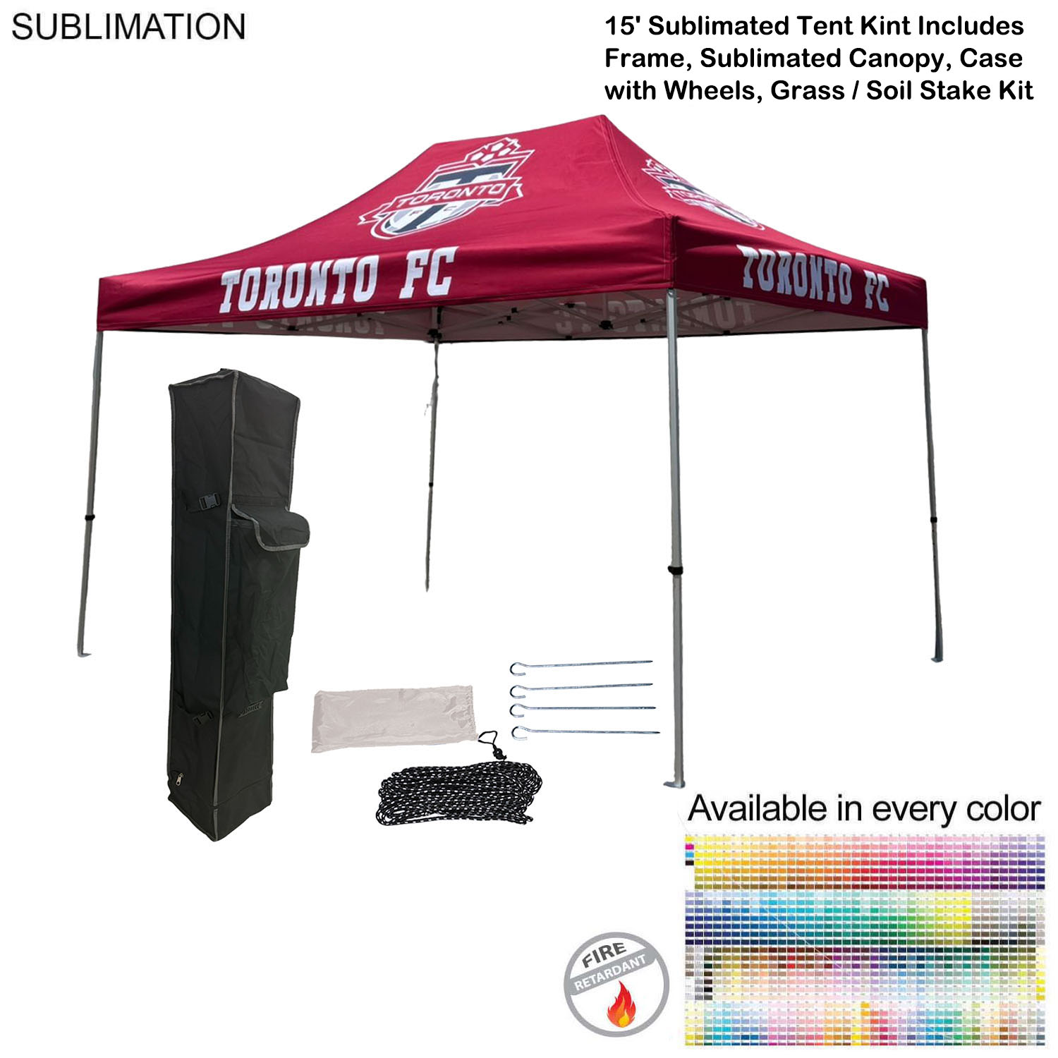 48 Hr Quick Ship - 15' Premium Sublimated Tent Kit, Includes Frame, Canopy, Case, Grass Stake Kit 17