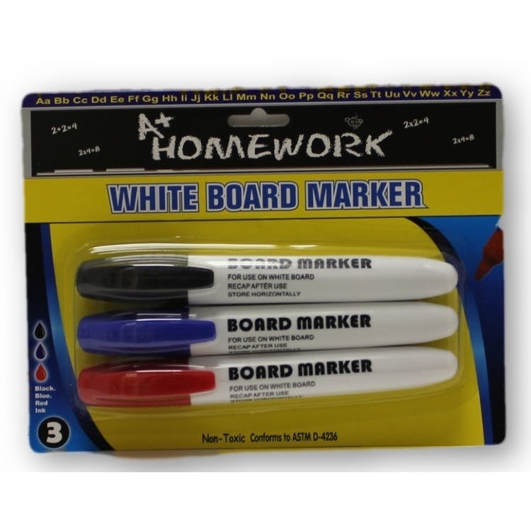 Dry Eraser Markers - 3 Pack Black/Red/Blue 3