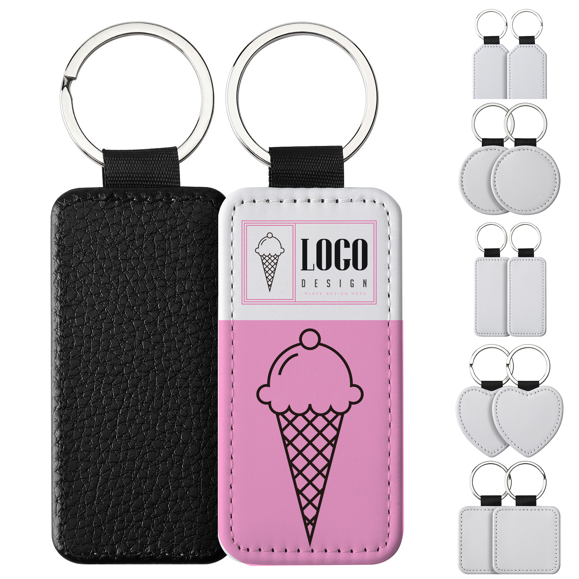 Custom PU Leather Keychain 5 Shapes Full Print Area 3