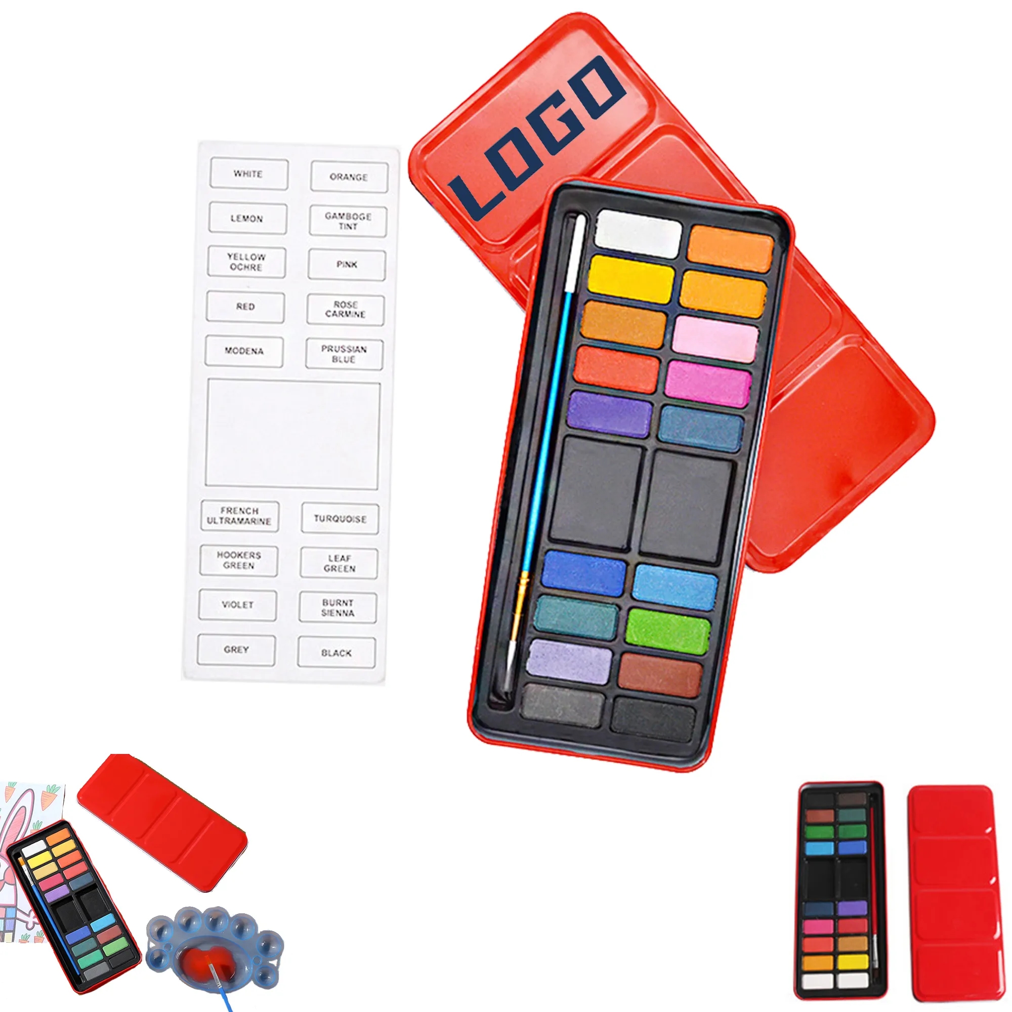 Metal Box 18 Colors Solid Watercolor Paint Set 6
