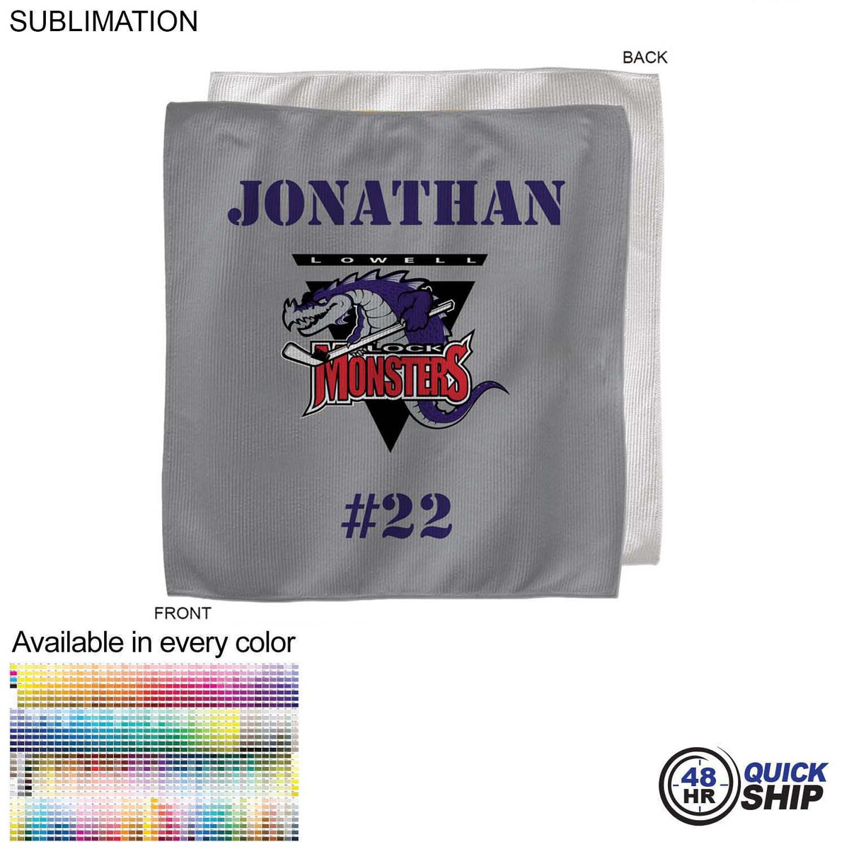 fiel 48 Hr Quick Ship - Team Towel in Microfiber Dri-Lite Terry 15x15 Sublimated sweat towel #SU609-38