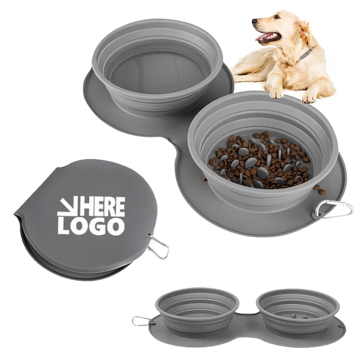Collapsible Silicone Cat Dog Travel Double Bowl MOQ 50Pcs 6