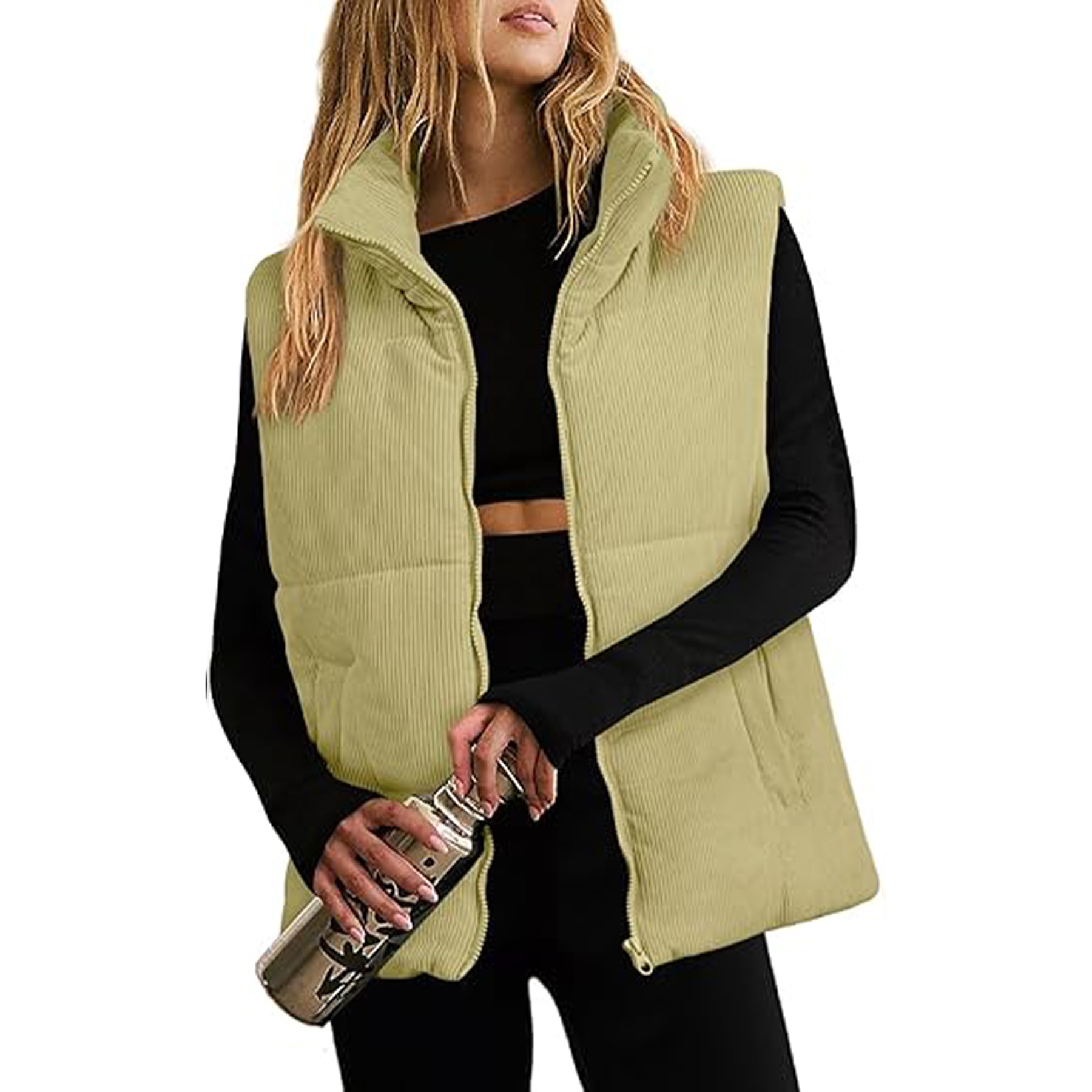 Corduroy Stand Collar Sleeveless Jacket 31