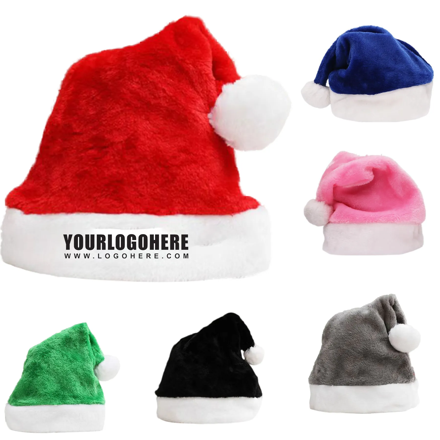Adult Multicolored Short Plush Christmas Santa Hat 5