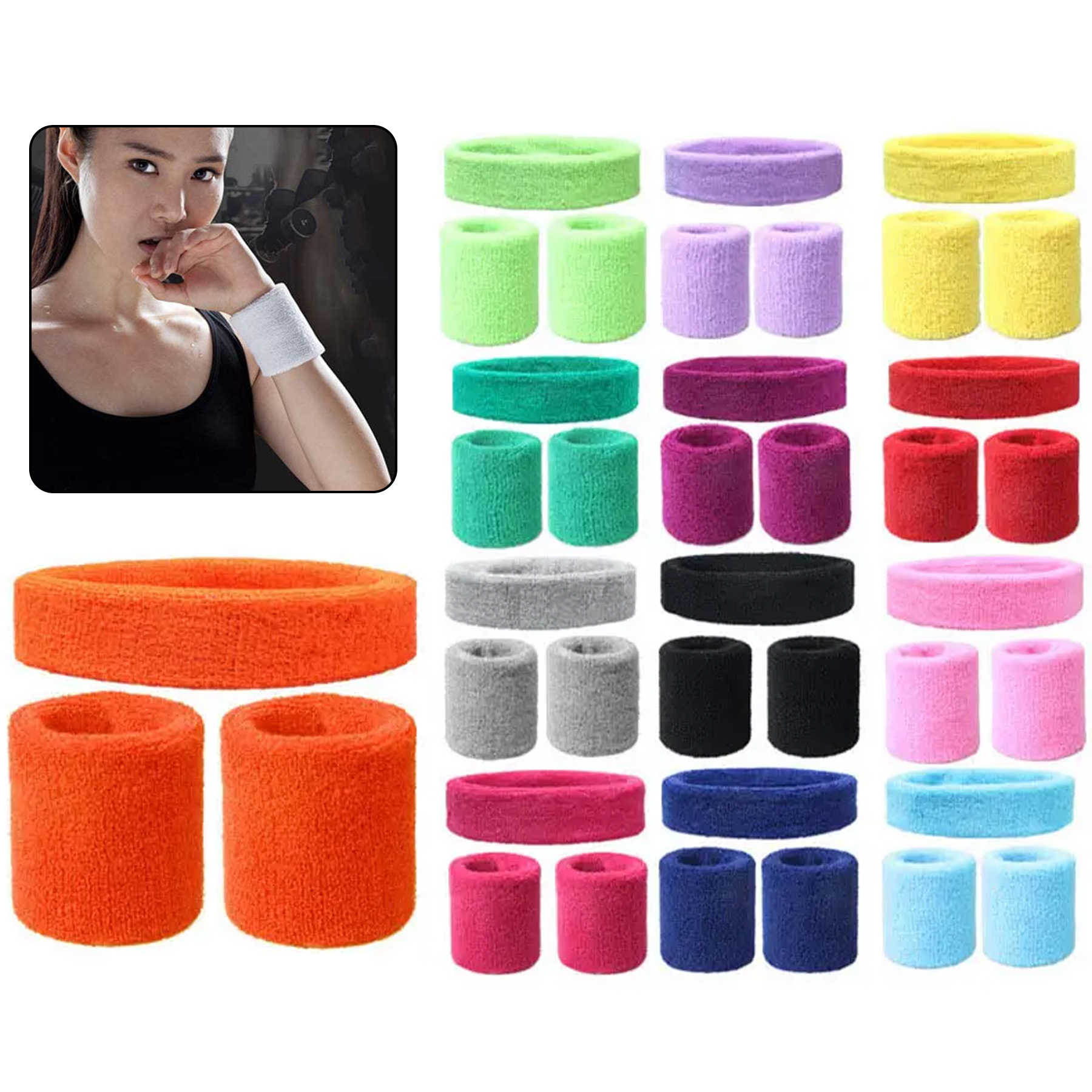 Solid Color 3 Pieces Bracer Wristband Sweatband 6