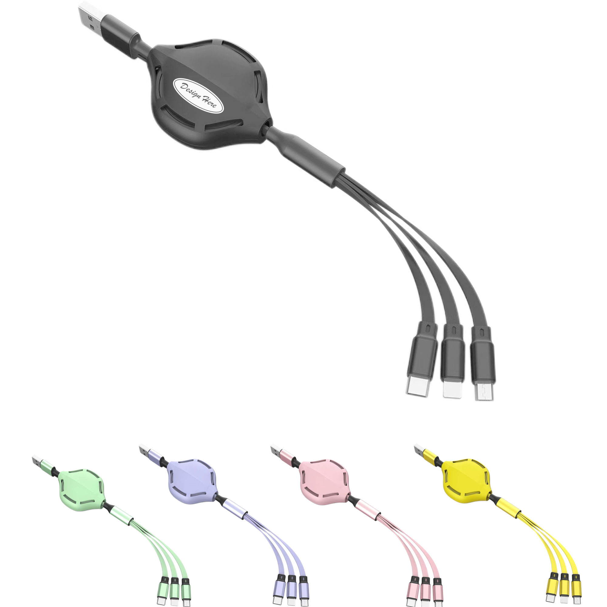 Durable 3-in-1 Retractable USB Charger with Type-C and More