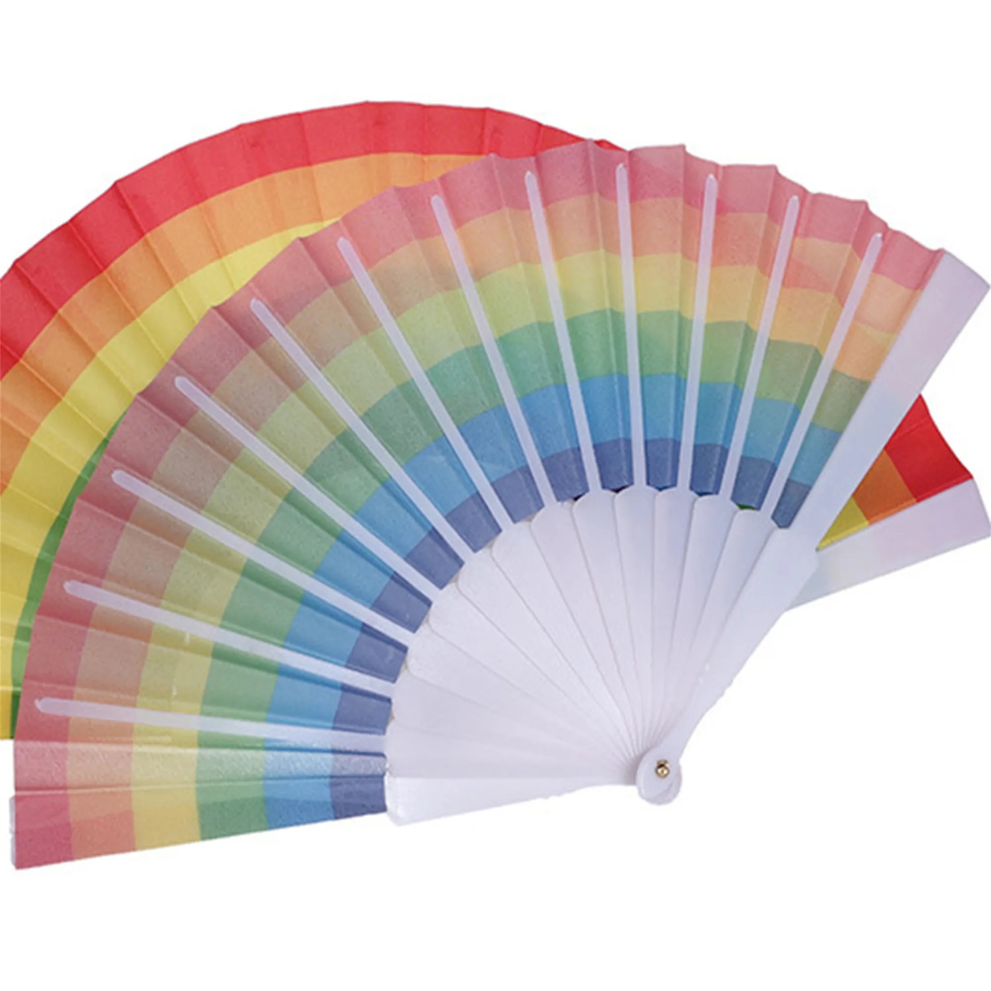 9" Large Rainbow Folding Fabric Hand Fan 11