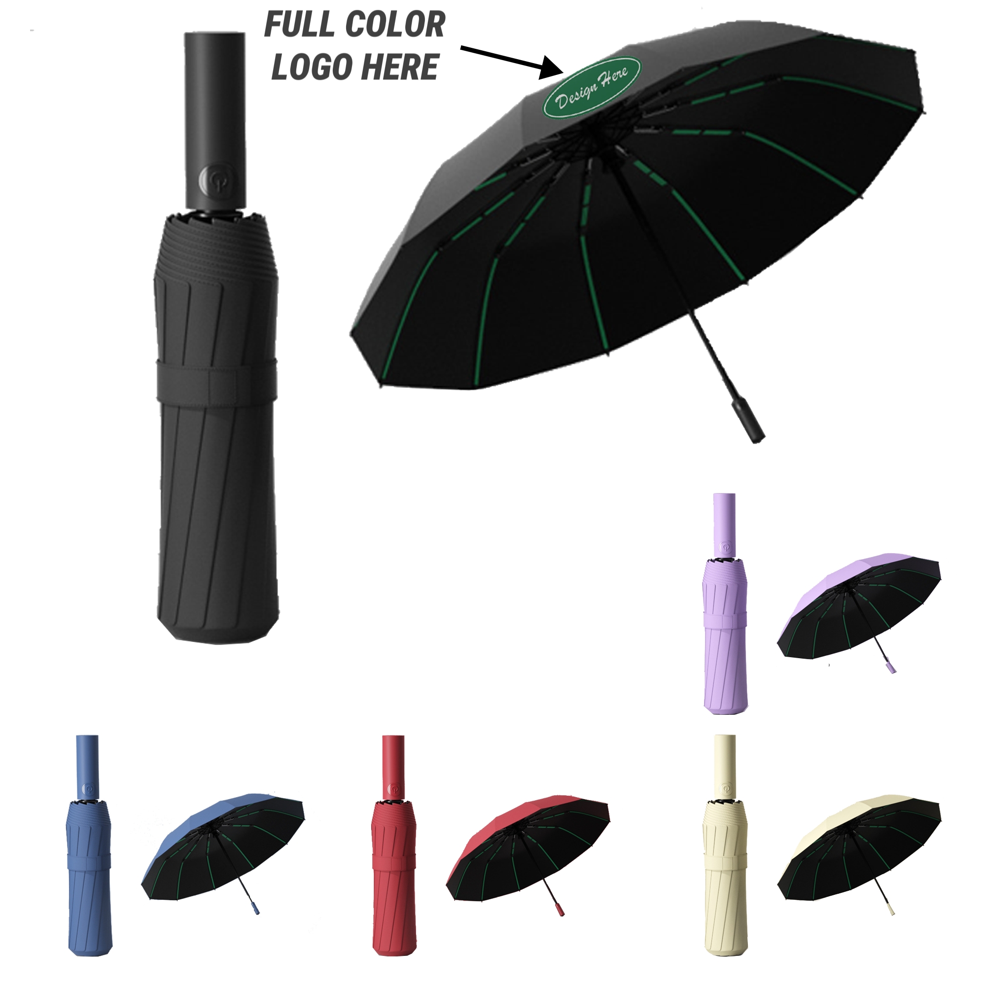MOQ 5pcs 12-Rib Automatic Umbrella