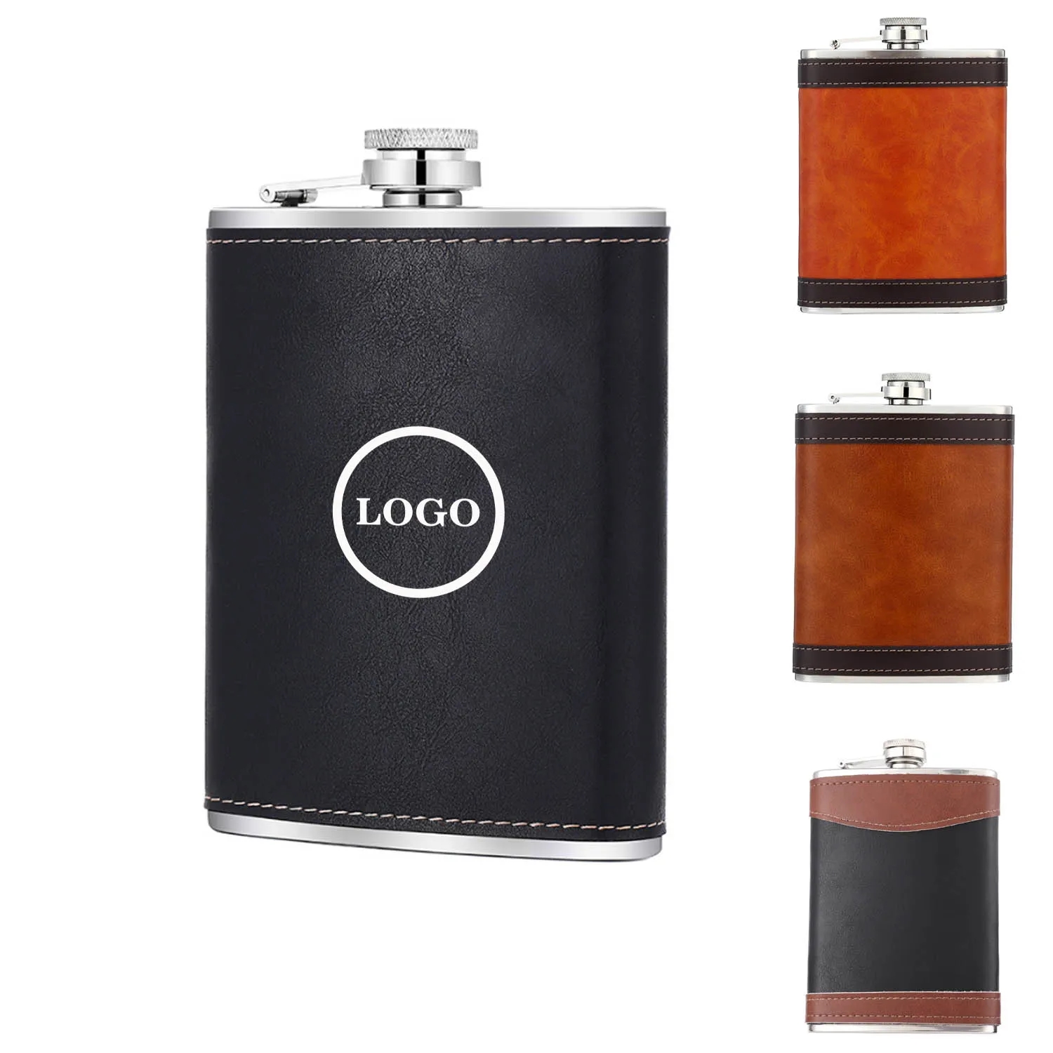 8 oz. Leather Wrapped Stainless Steel Flask, custom water bottle with logo imprint 7