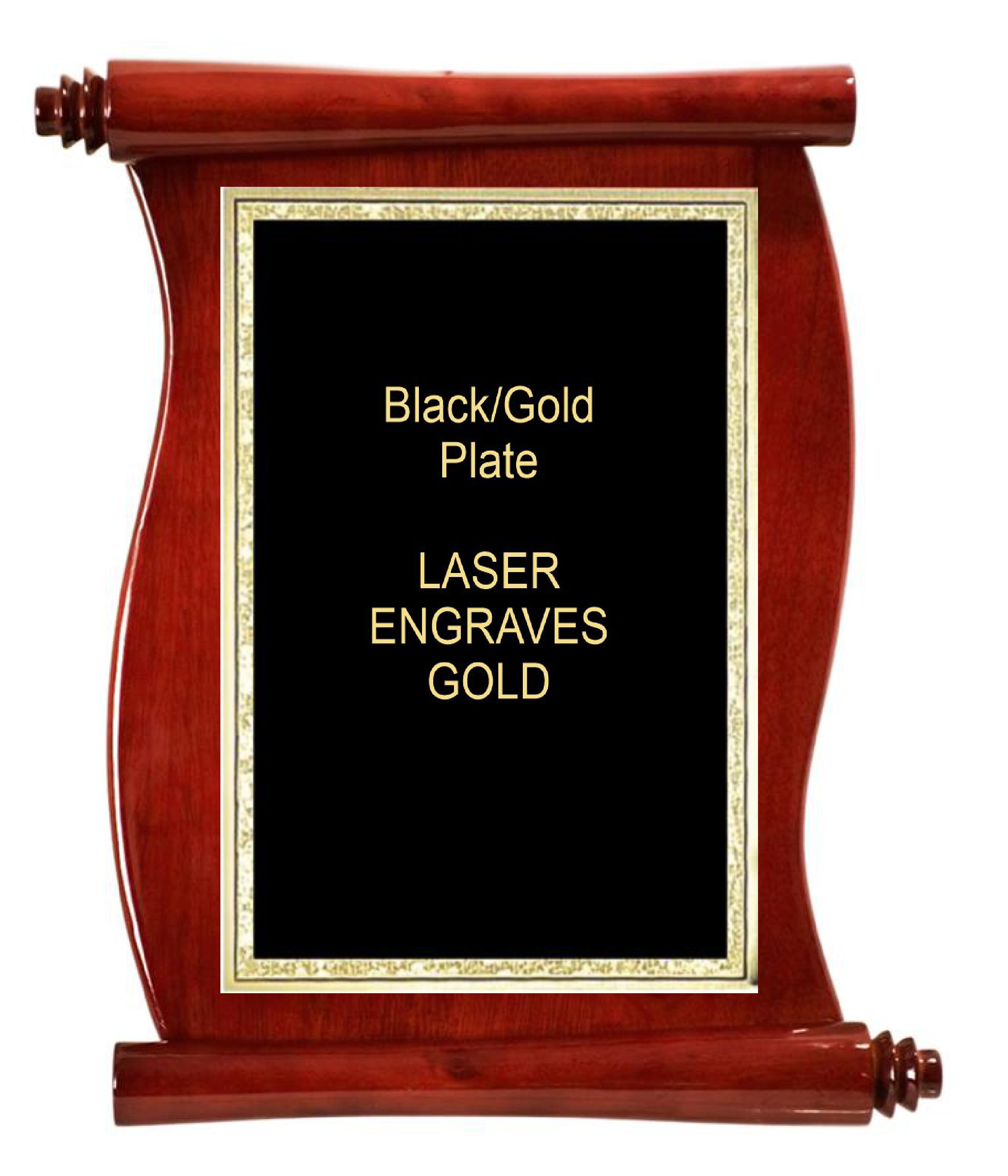 10-1/2" x 14" Rosewood Piano Finish Scroll Plaque with a Black Florentine Plate
