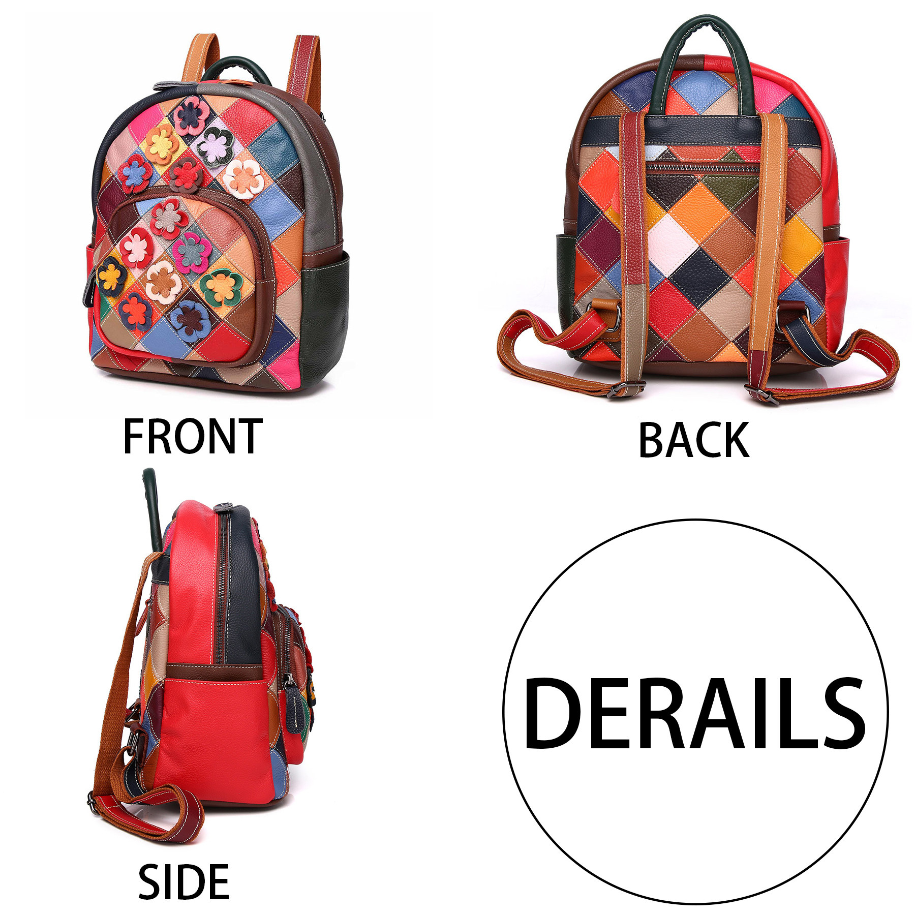 Genuine Leather Niche colorful handmade contrast backpack 9