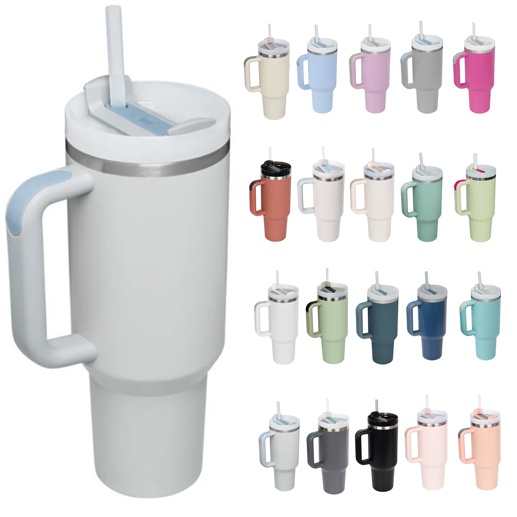 40 oz New Stainless Steel Tumbler with Straw and Handle 3