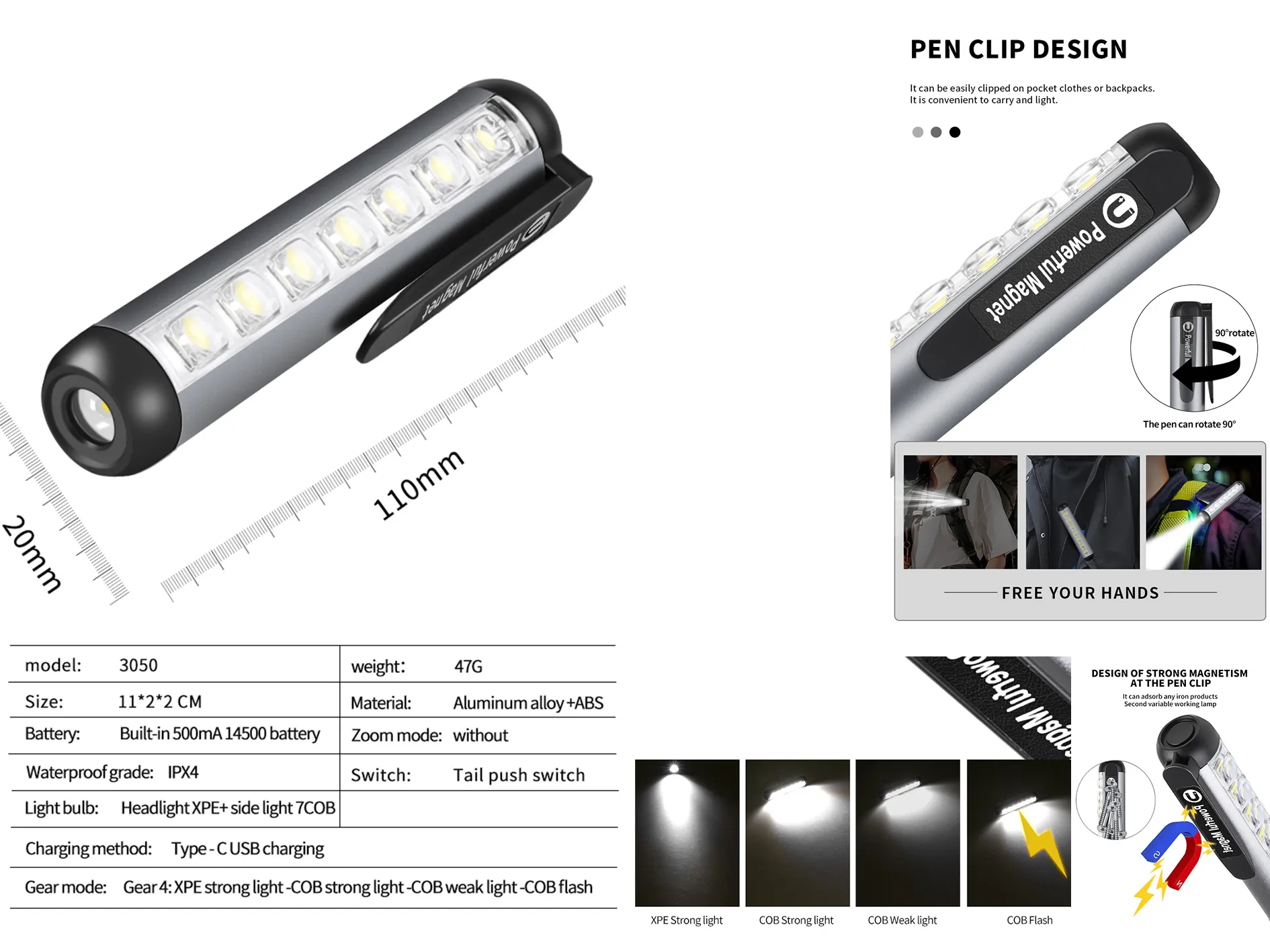 Usb Rechargeable Magnetic Flashlight