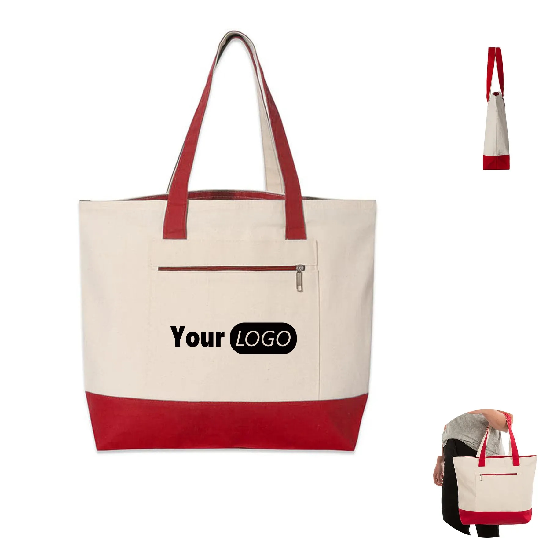 Medium Front Zipper Cotton Boat Tote Bag