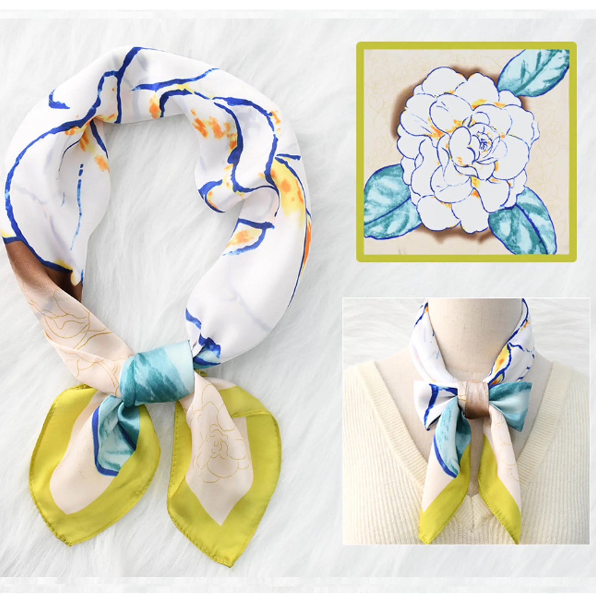 Floral Print Silk Square Scarf 15