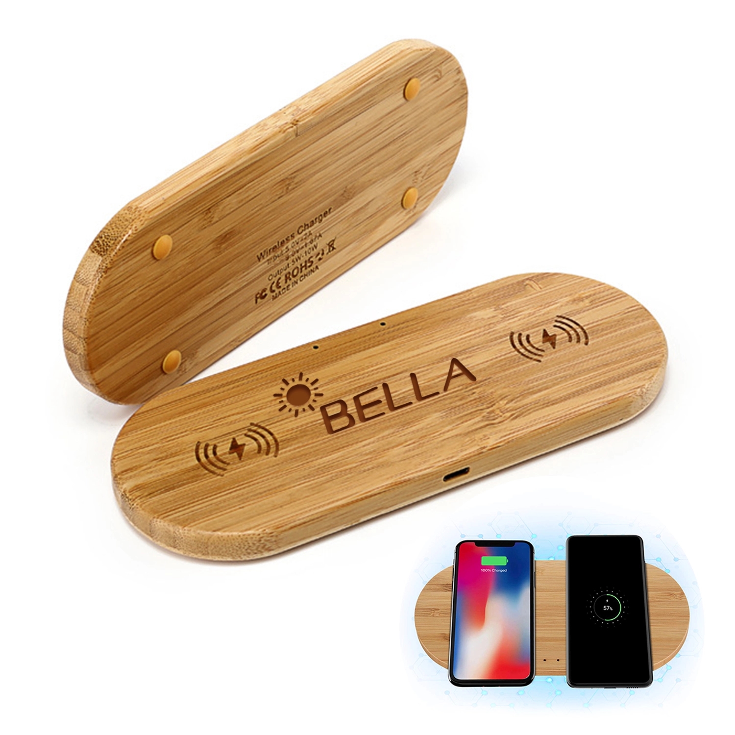 Bamboo Wireless Charger Double 10W Charging Pad Compatible