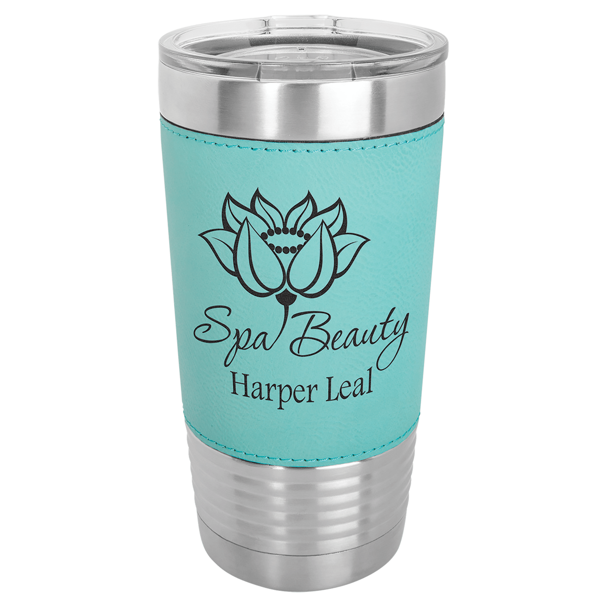 Polar Camel 20 oz. Teal Leatherette Tumbler with Clear Lid 3