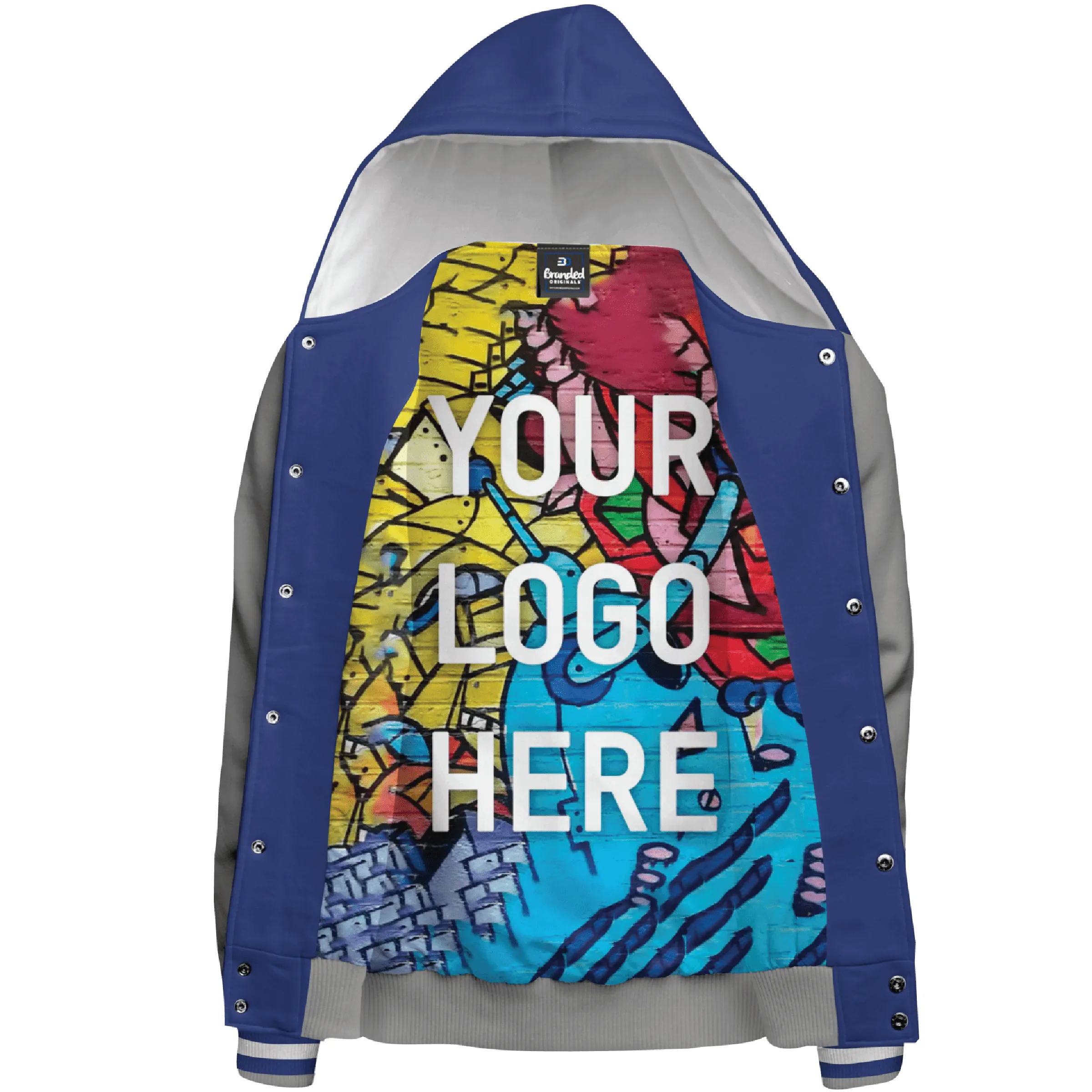Hooded  Fleece Varsity Jacket With Custom Printed Lining 18
