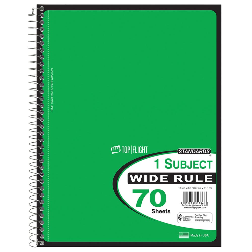 1 Subject Spiral Notebooks - Wide Ruled 70 Sheets 5 Colors 3