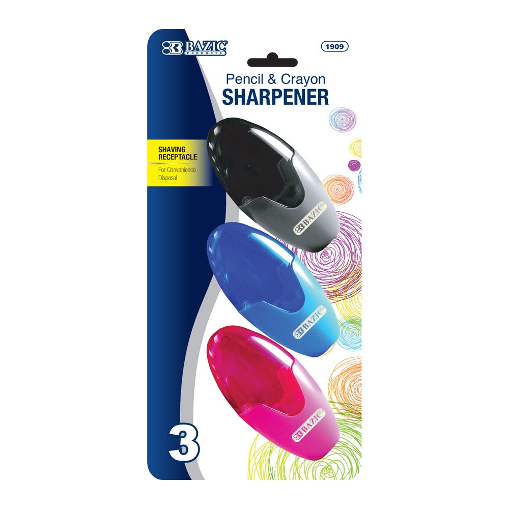 Pencil Sharpeners - 3 Count Shavings Receptacle Assorted Colors 3