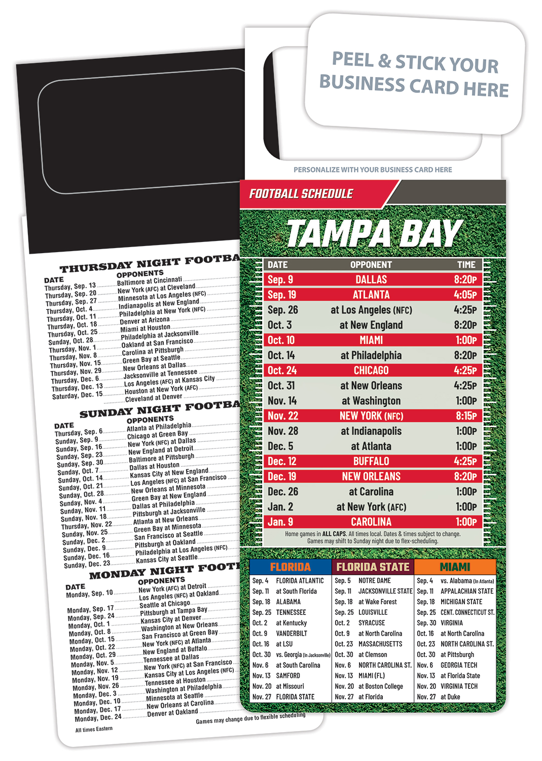 Pro Football Schedule Magnet - Peel and Stick Business Card (3.5x9)