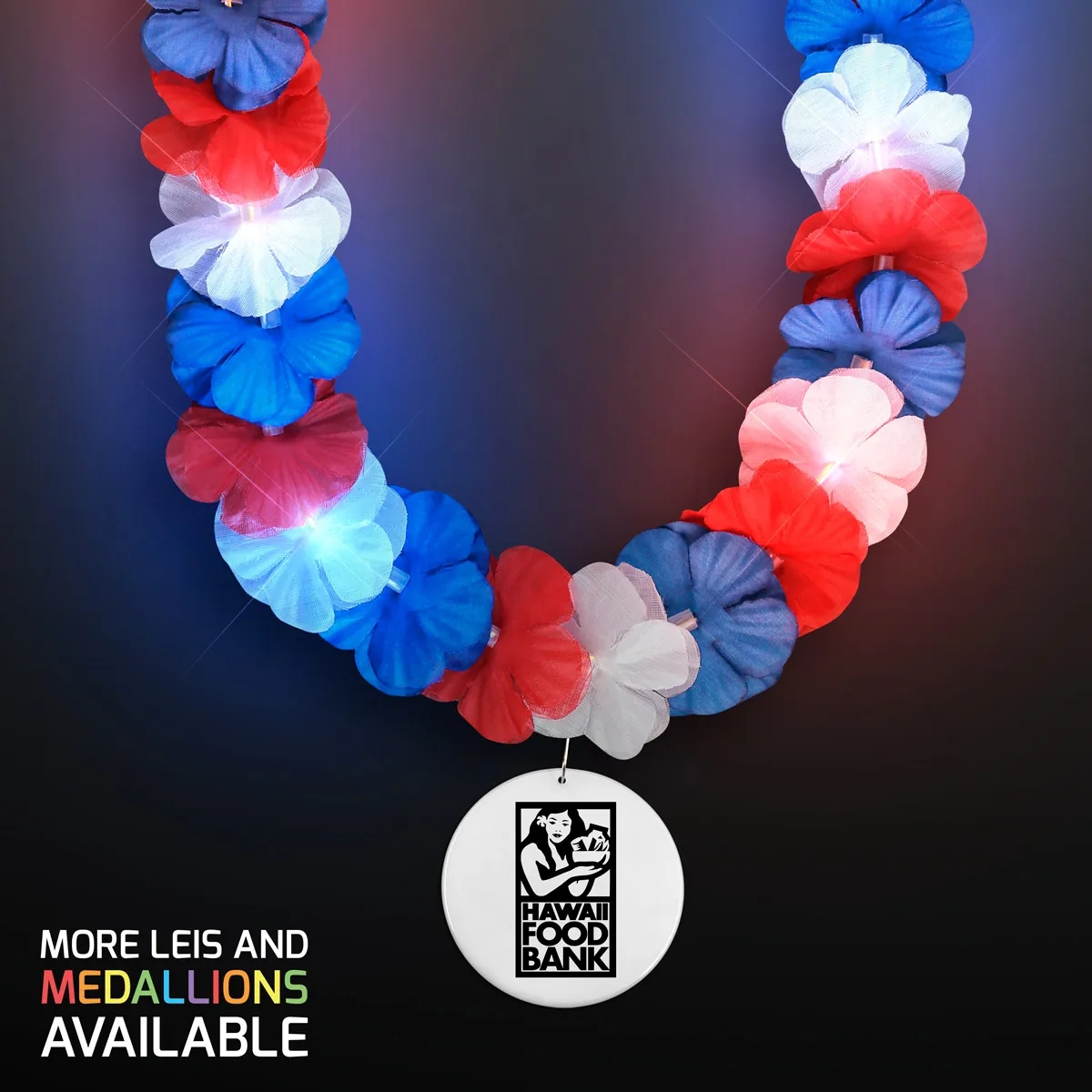 Red, White & Blue LED Hawaiian Lei with Medallion 18