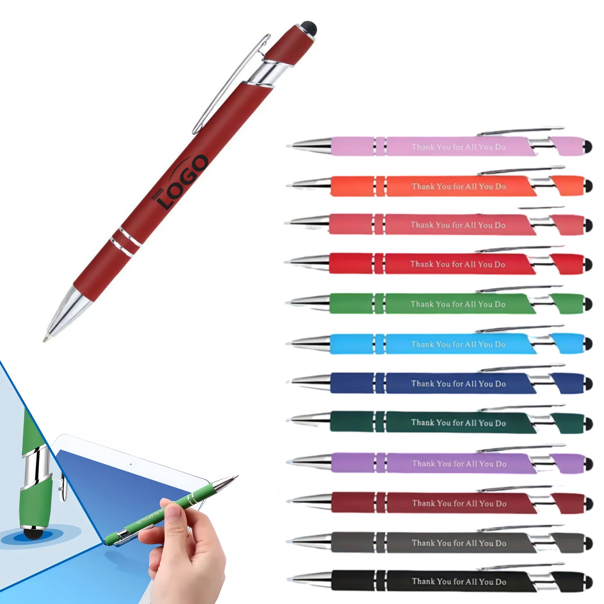 Retractable Rubberized Aluminum Stylus Ballpoint Pen