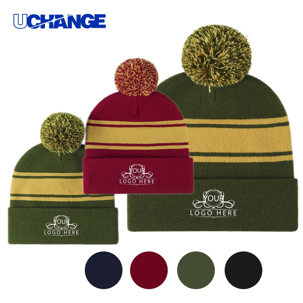 Cuffed Knit Beanie with Pom Pom