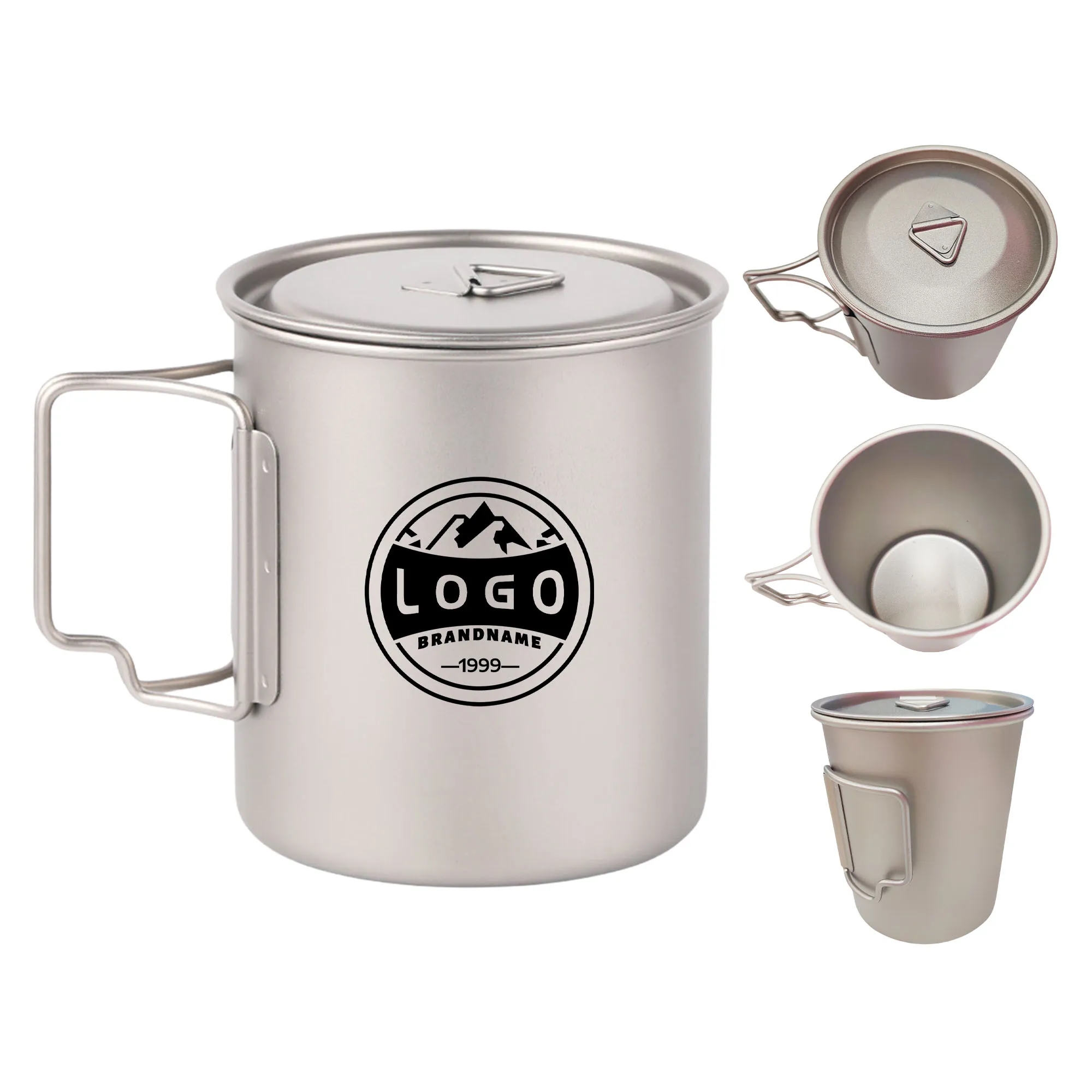 MOQ50 19oz Outdoor Folding Handle Travel Titanium Cup With L 6