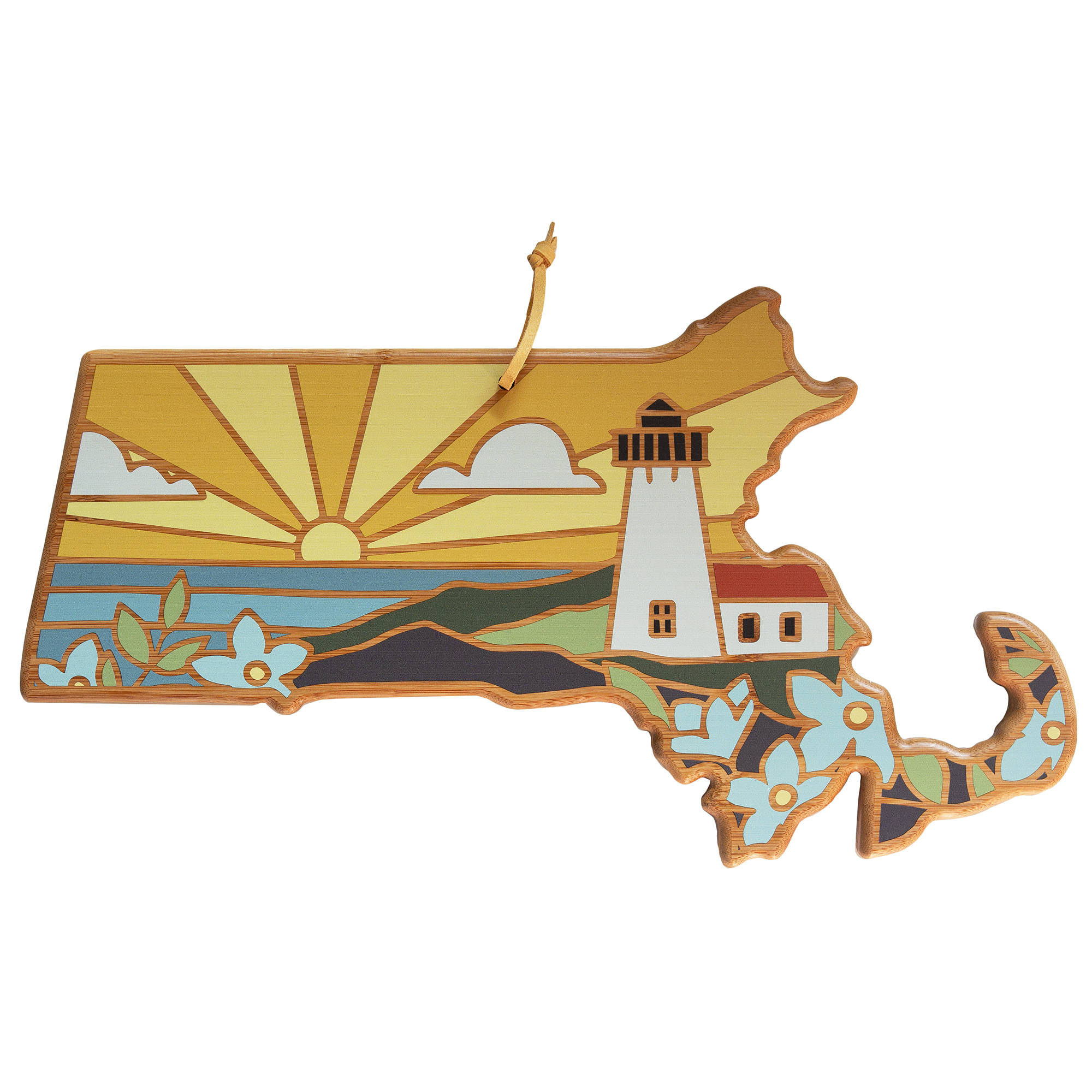 Massachusetts State Shaped Serving and Cutting Board with Artwork by Summer Stokes
