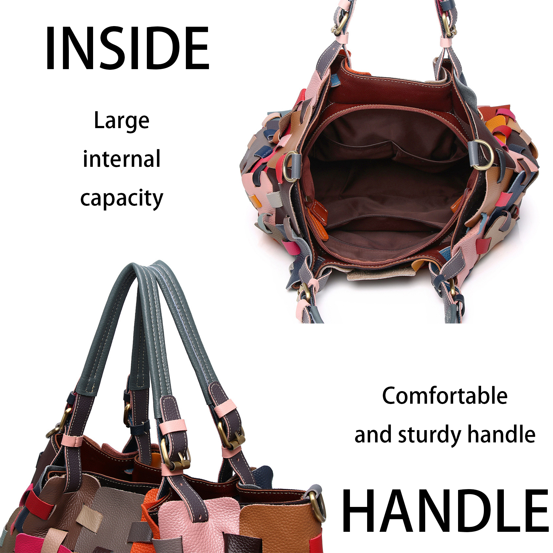 Genuine Leather Colourful square-paneled tote bag, custom tote bag with logo imprint 9