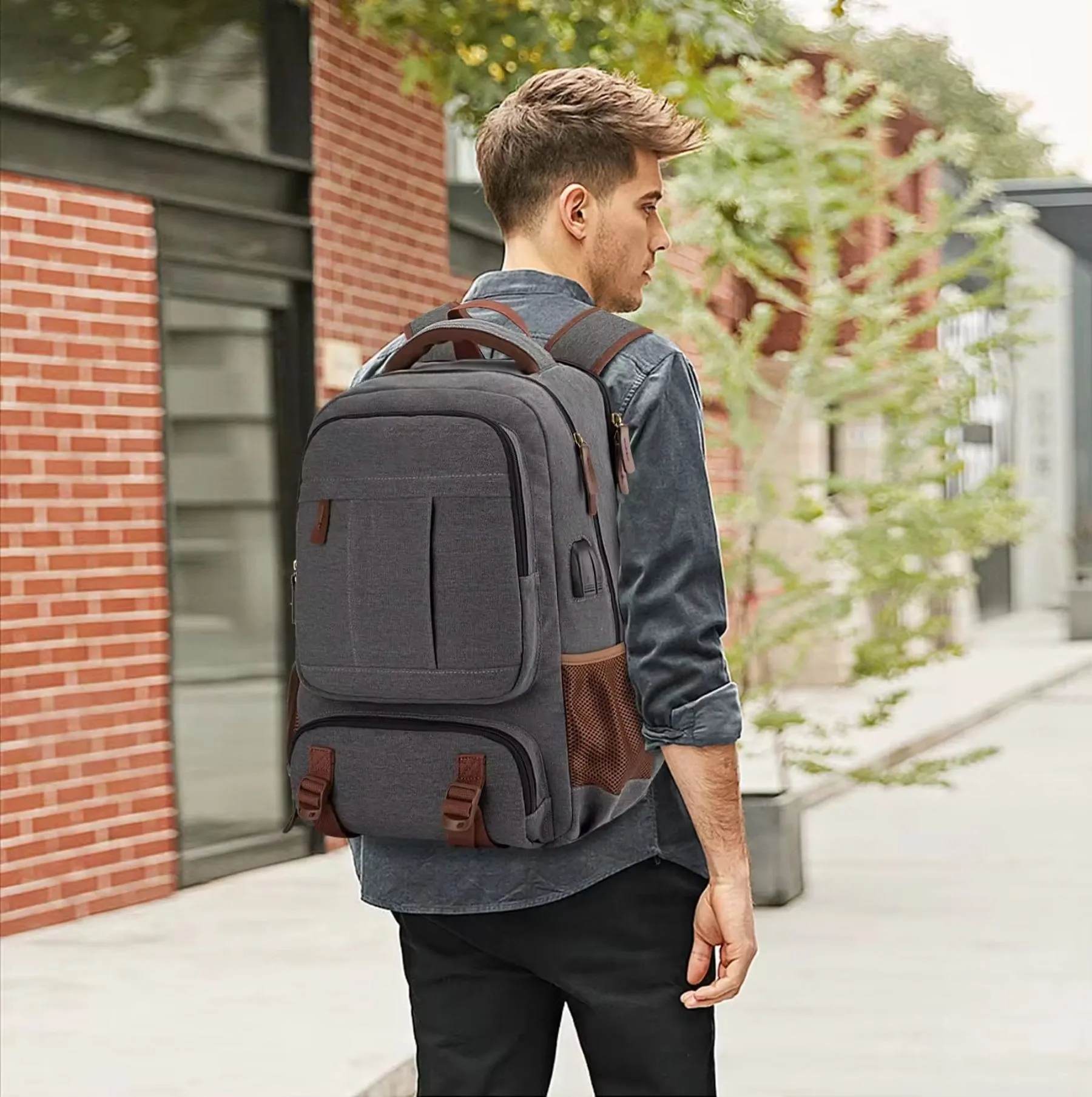 USB Charging Canvas Laptop Backpack 30