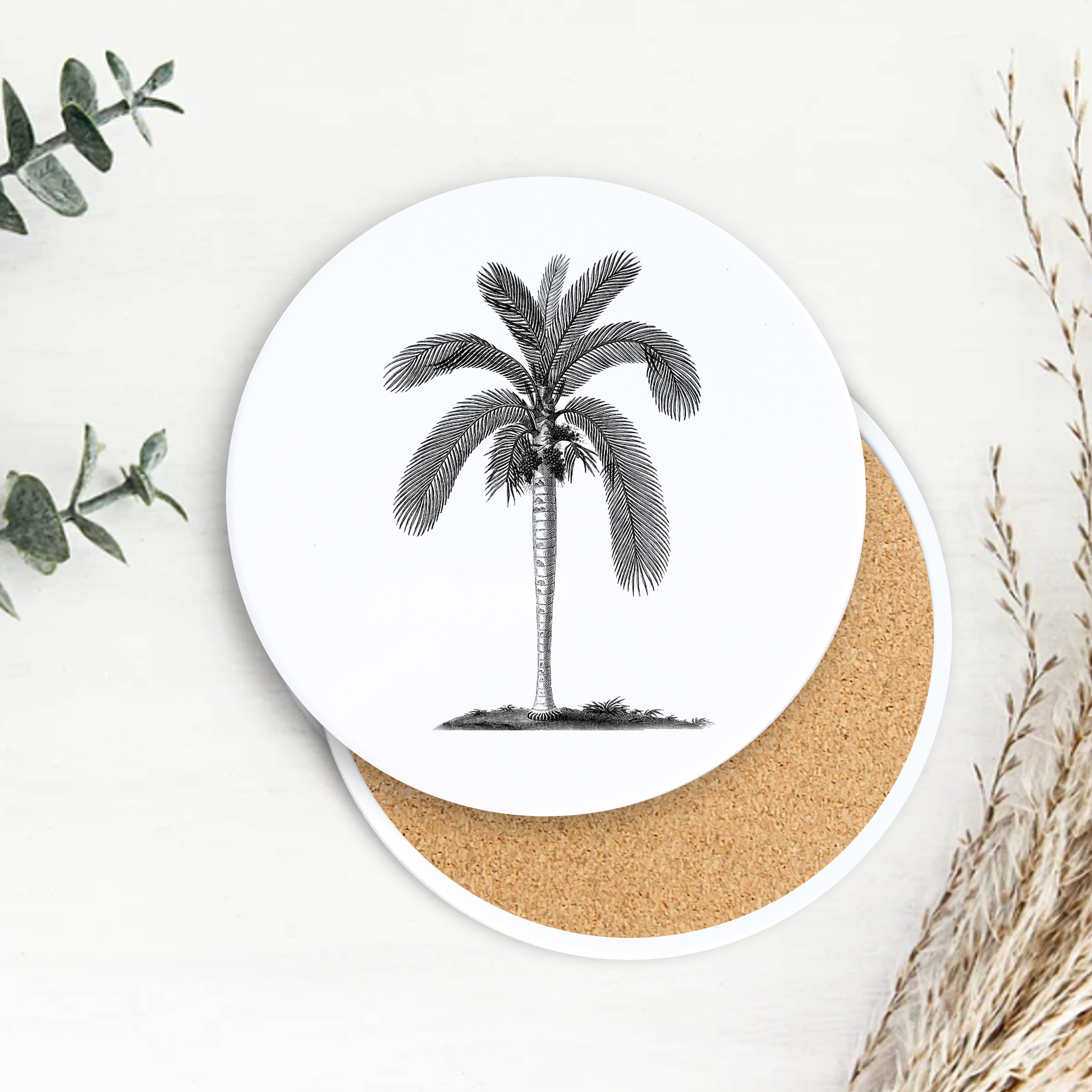 Semi-Gloss White Ceramic Round Coaster 30