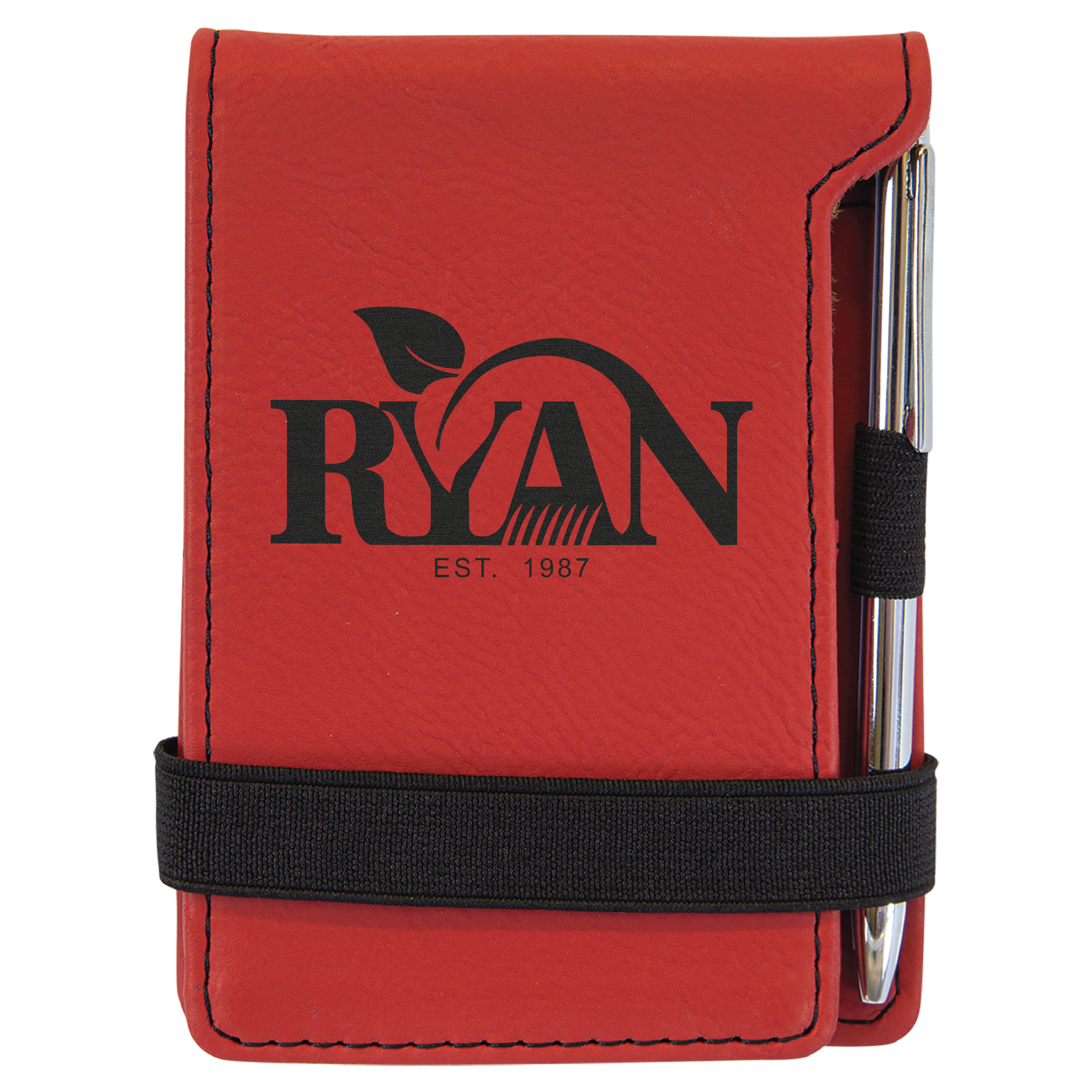 Red Leatherette Mini Notepad with Pen