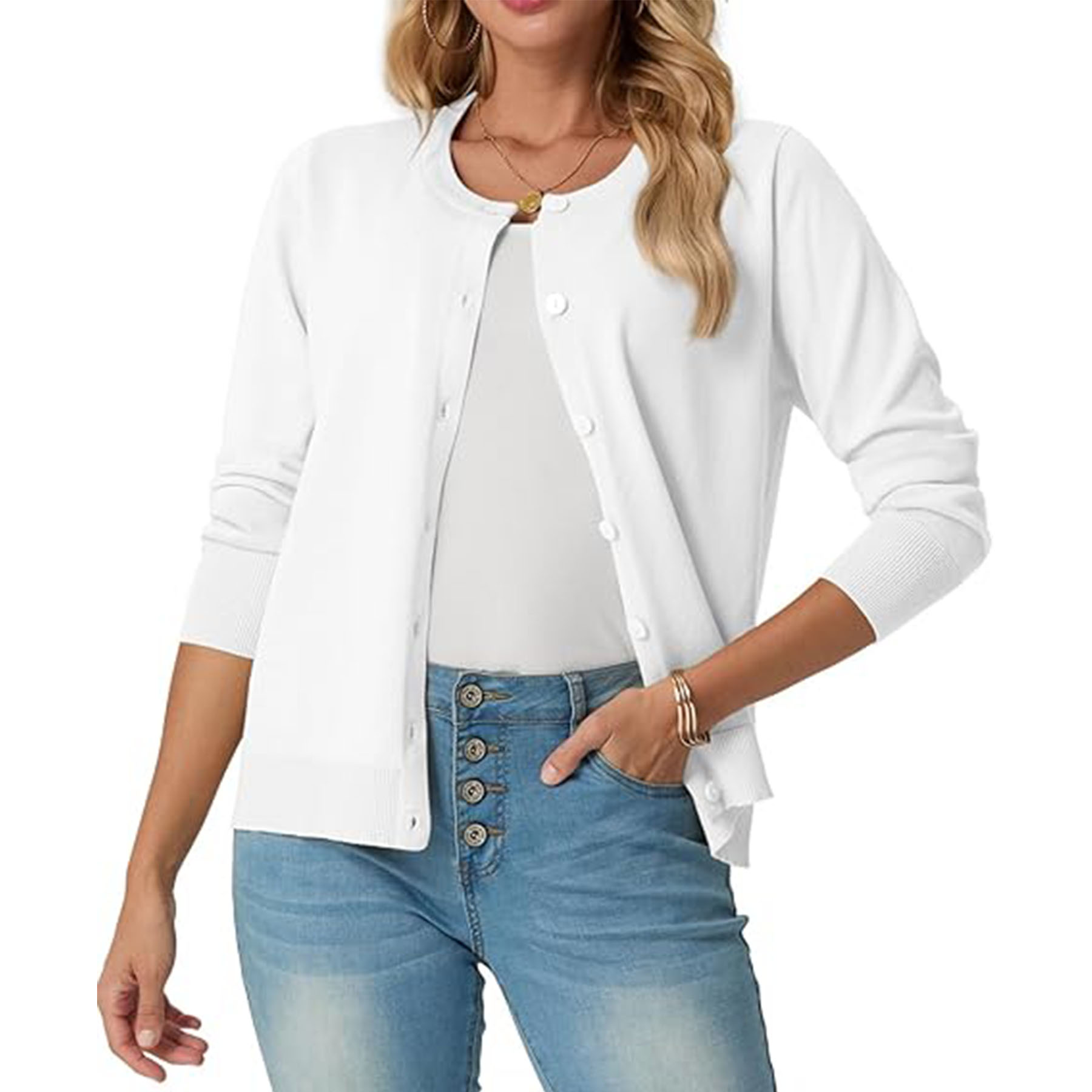 Women's Long Sleeved Lightweight Round Neck Casual Cardigan 33